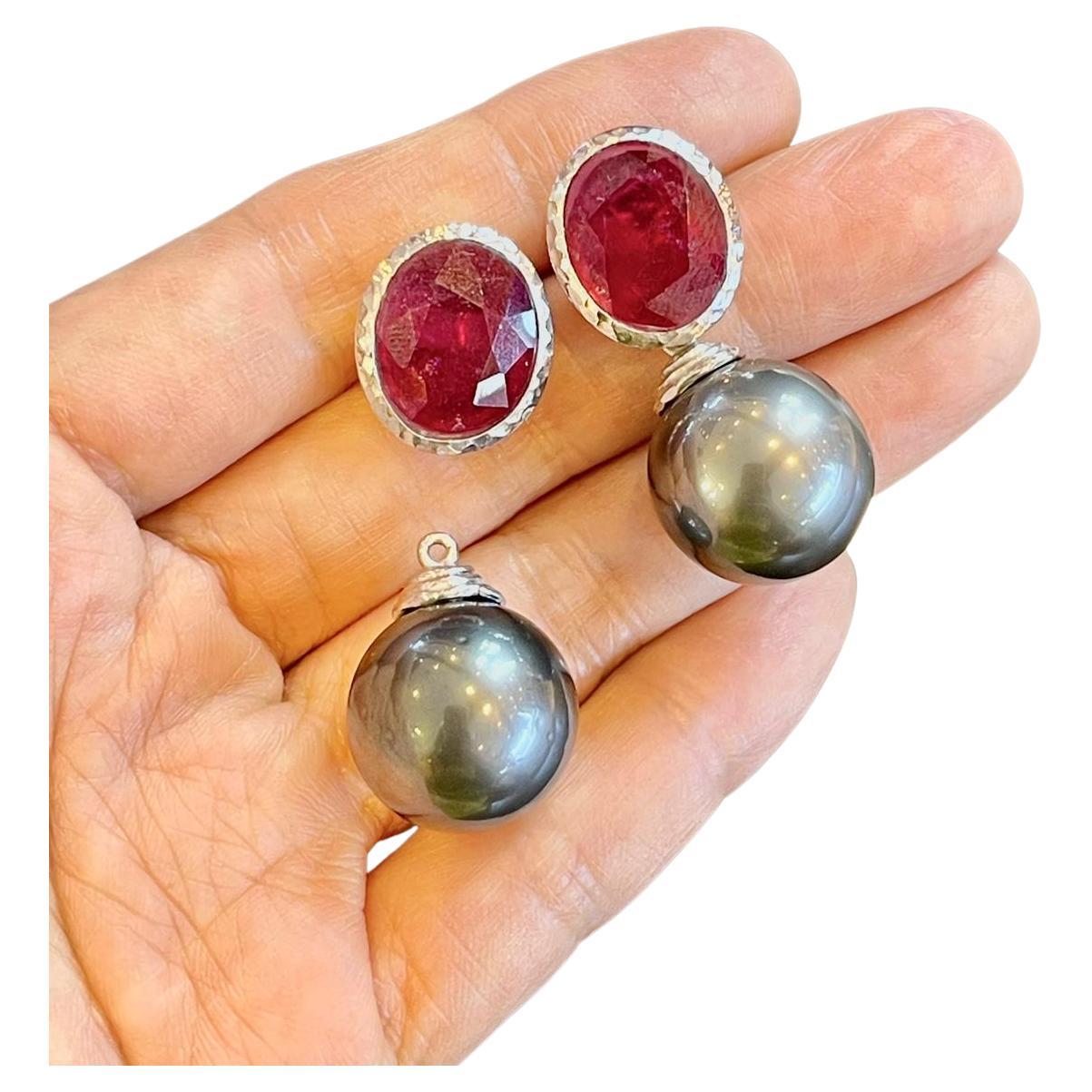 Bochic “Capri” Ruby and South Sea Pearl Changeable, set in 18K Gold & Silver  For Sale