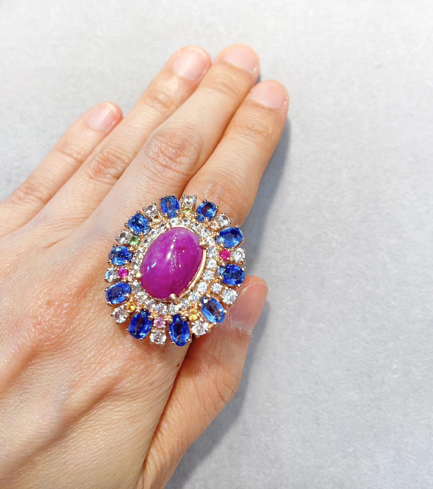 Bochic Ruby, Tanzanite & Fancy Sapphire Candy Cocktail Ring Set in 22K Gold In New Condition In New York, NY