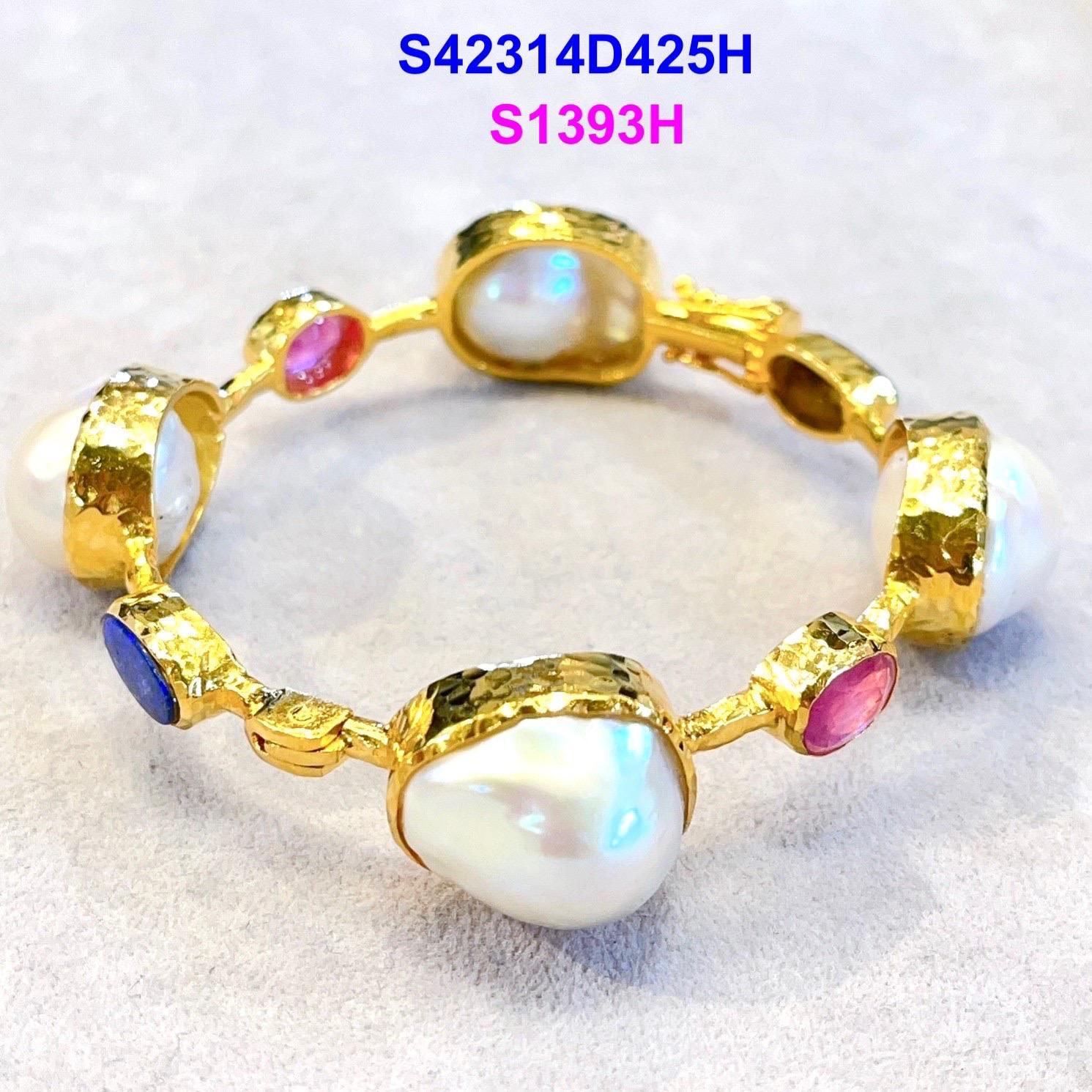 Femenino o masculino Bochic Set Off 4 Capri Bangles Multi Gemas Naturales Perla lSet 18K Oro y Plata en venta