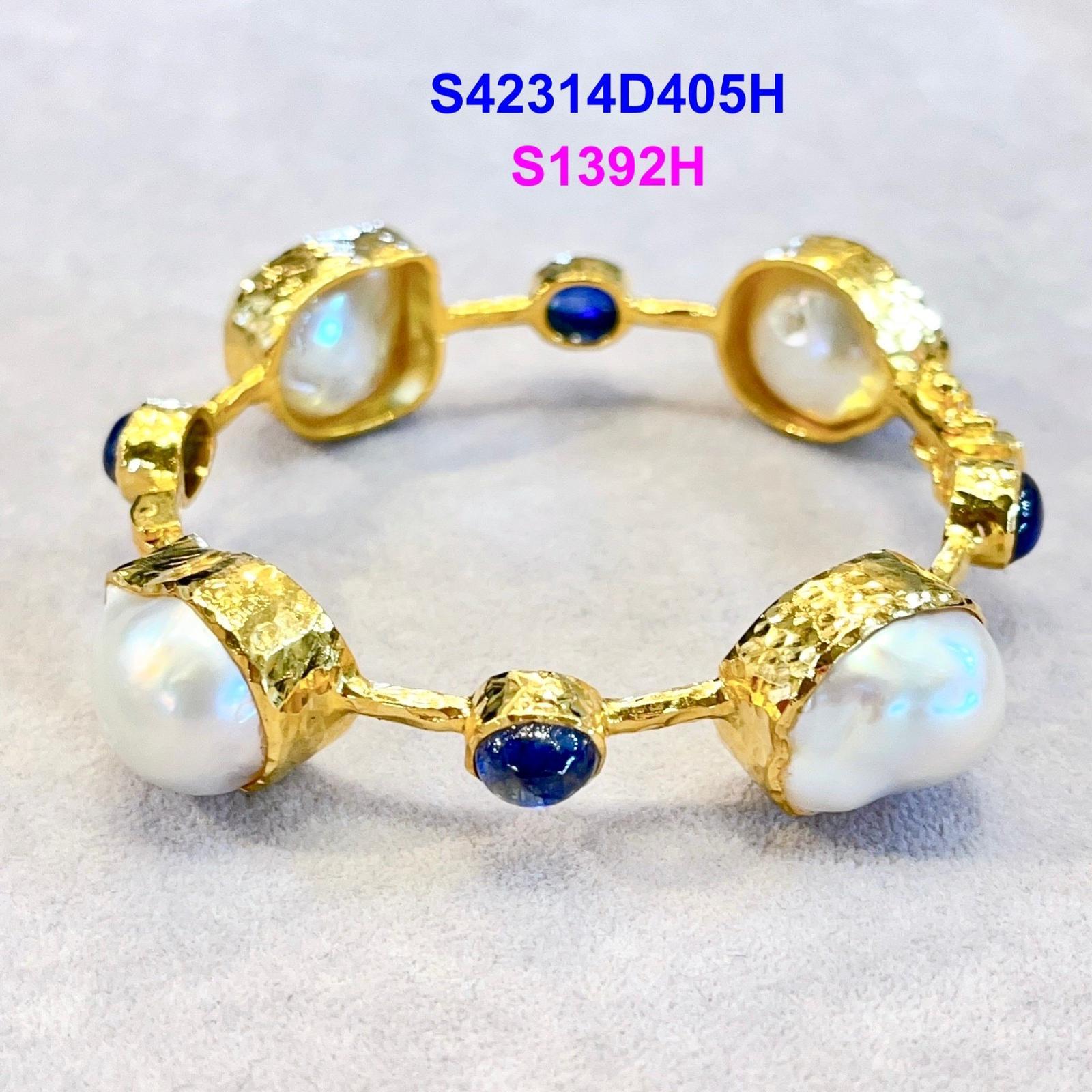 Bochic Set Off 4 Capri Bangles Multi Gemas Naturales Perla lSet 18K Oro y Plata en venta 1