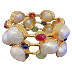 Bochic Set Off 4 Capri Bangles Multi Gemas Naturales Perla lSet 18K Oro y Plata