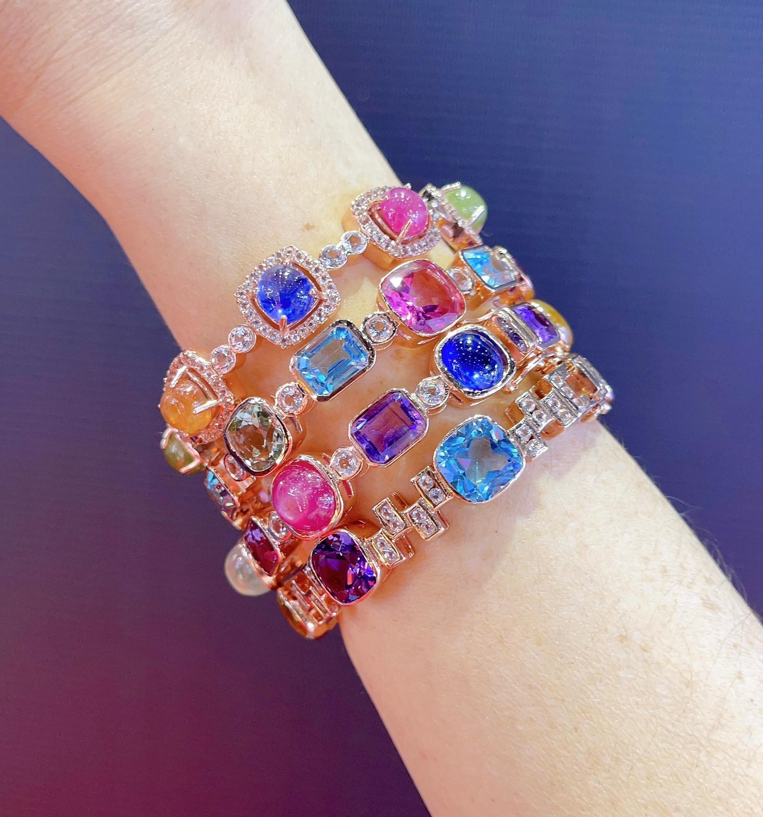 da uomo o donna Bochic Set Off 4 Capri Bangles Multi Nature con gemme incastonate in oro e argento 18 carati in vendita