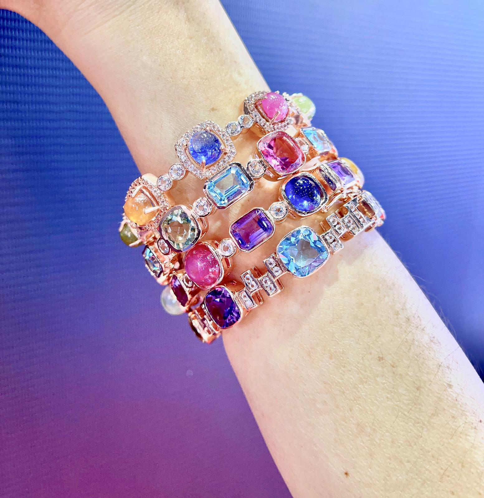 Bochic Set Off 4 Capri Bangles Multi Nature con gemme incastonate in oro e argento 18 carati in vendita 2