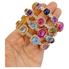 Bochic Set Off 4 Capri Bangles Multi Natural Gems Set In 18K Gold & Silver