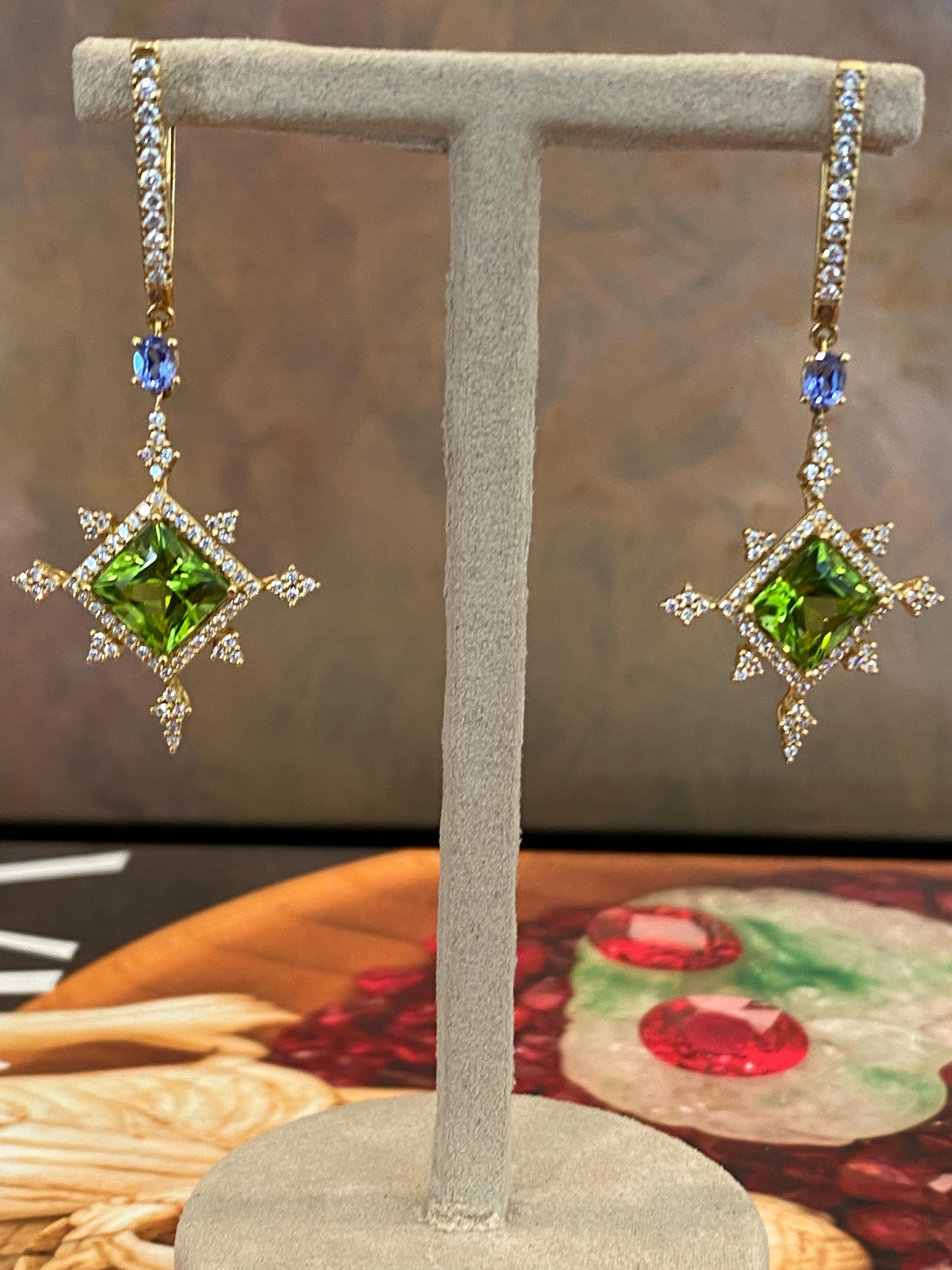 Brilliant Cut Bochic Snowflakes Diamond and Peridot Earrings 