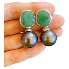 Bochic “Capri” Tahiti South Sea Pearl & Natural Emerald Earrings