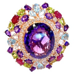 Bochic Vintage 7,50ct Amethyst Rubin Multi-Gem Cocktail Ring in Gold