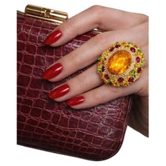 Anillo de Cóctel Bochic Vintage 7ct Citrino Limón Multi-Gemas y Diamantes en Oro de 18K