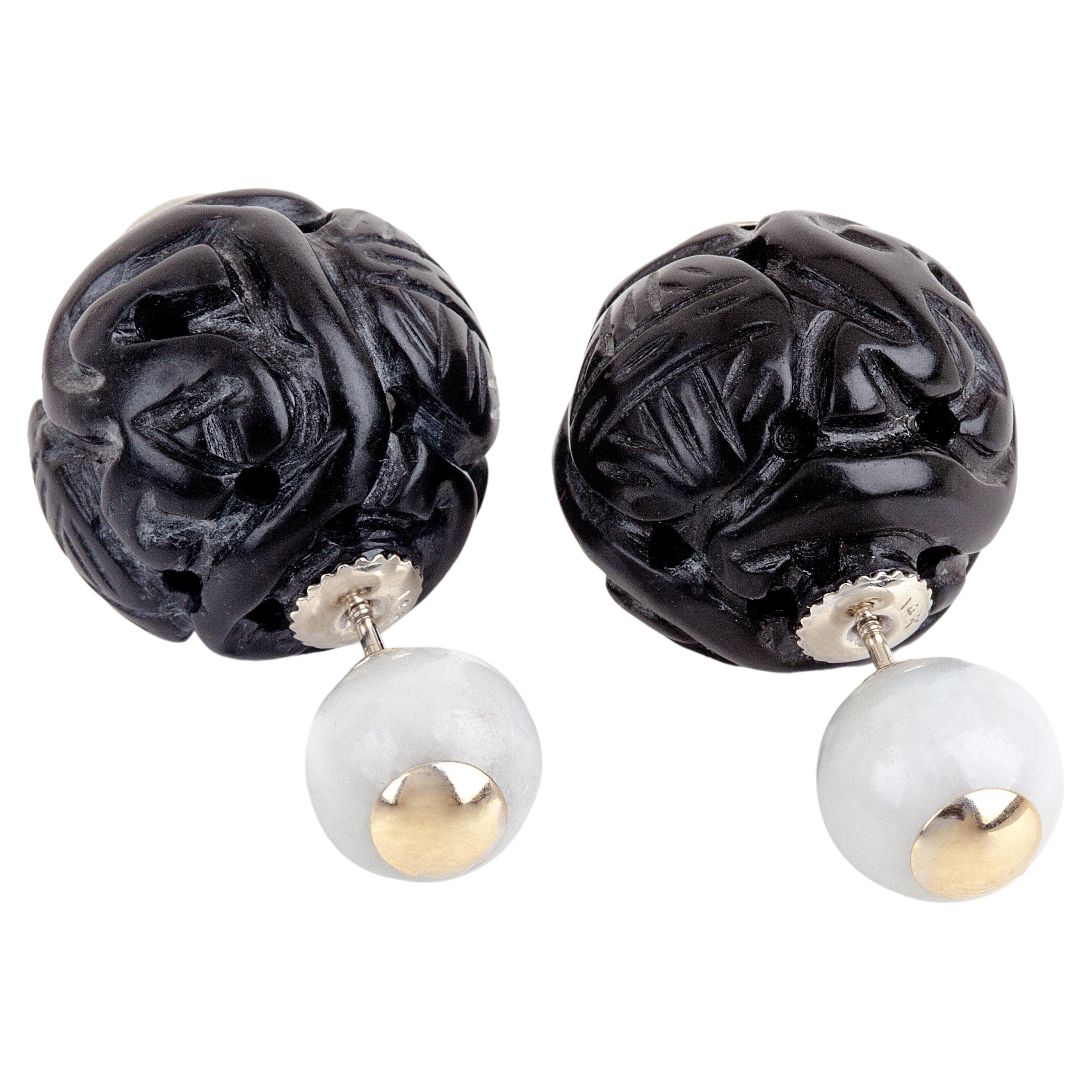 Bochic Vintage Stud Jade and Coral Earrings For Sale at 1stDibs