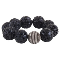 Bochic Vintage Black Jade and Diamond Bracelet