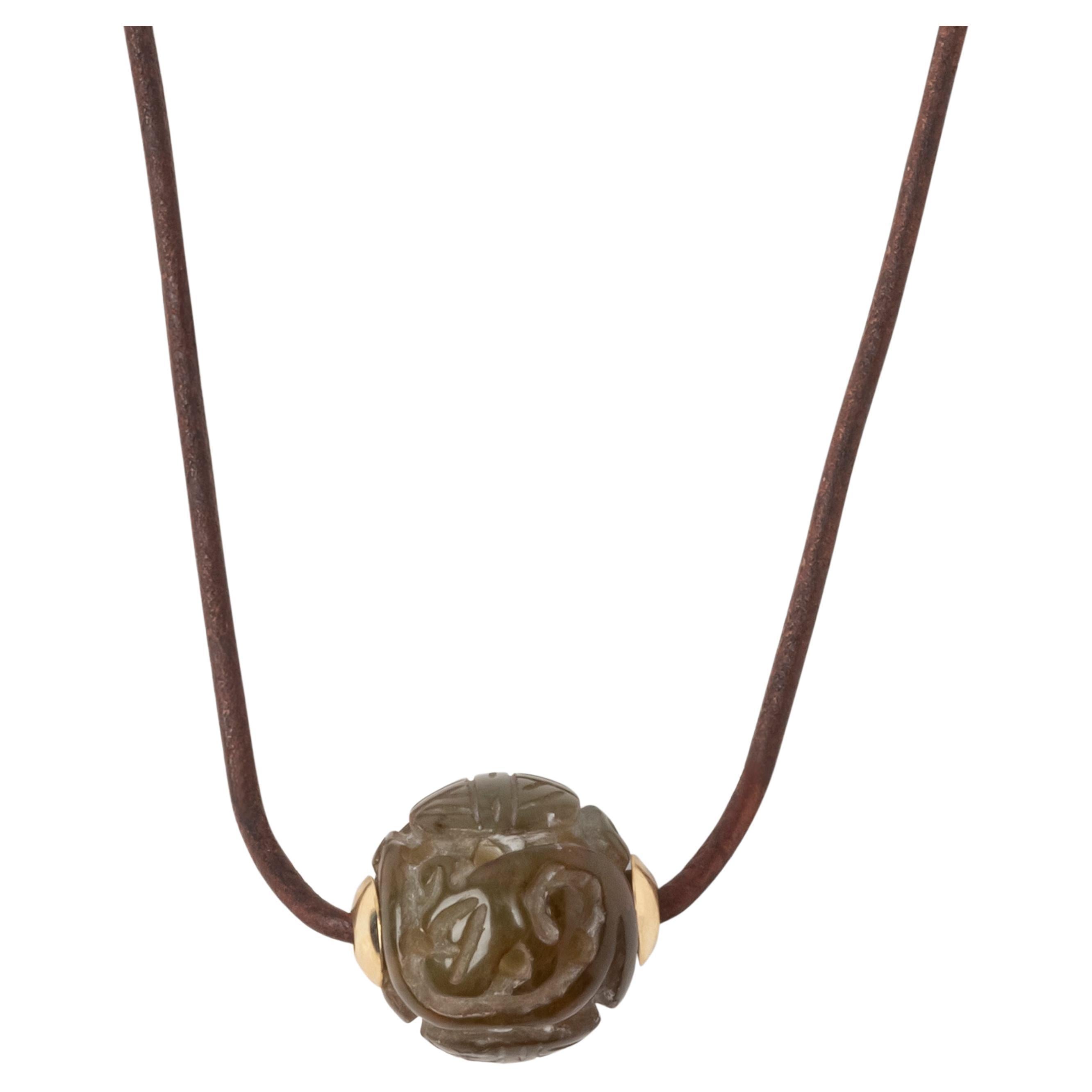 Bochic Collier vintage de boules en jade sculpté