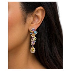 Bochic Vintage Cascading “Capri” Multi Natural Gem Earrings 18K Gold & Silver