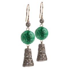 Bochic Boucles d'oreilles vintage en jade vert et diamants 