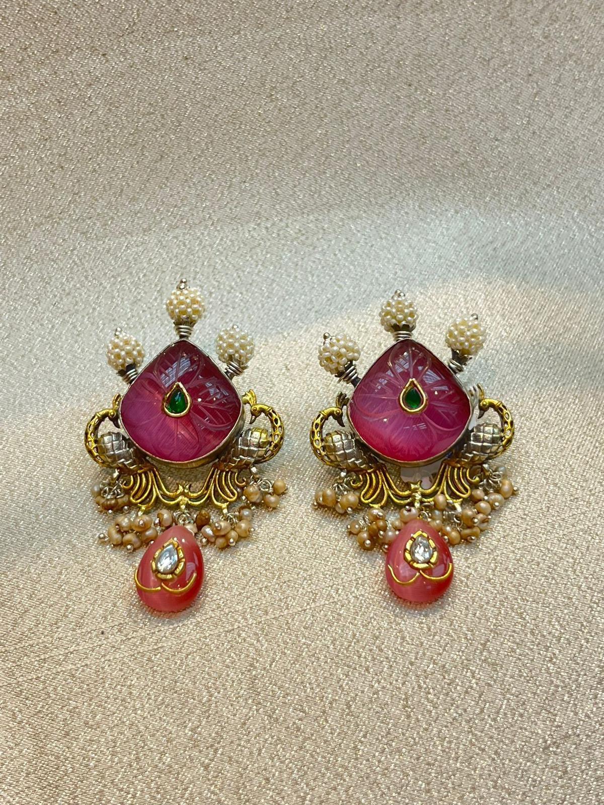Bochic Vintage “IndoChina” Oriental Pearls,  Silver & Tourmaline Earrings  For Sale 6