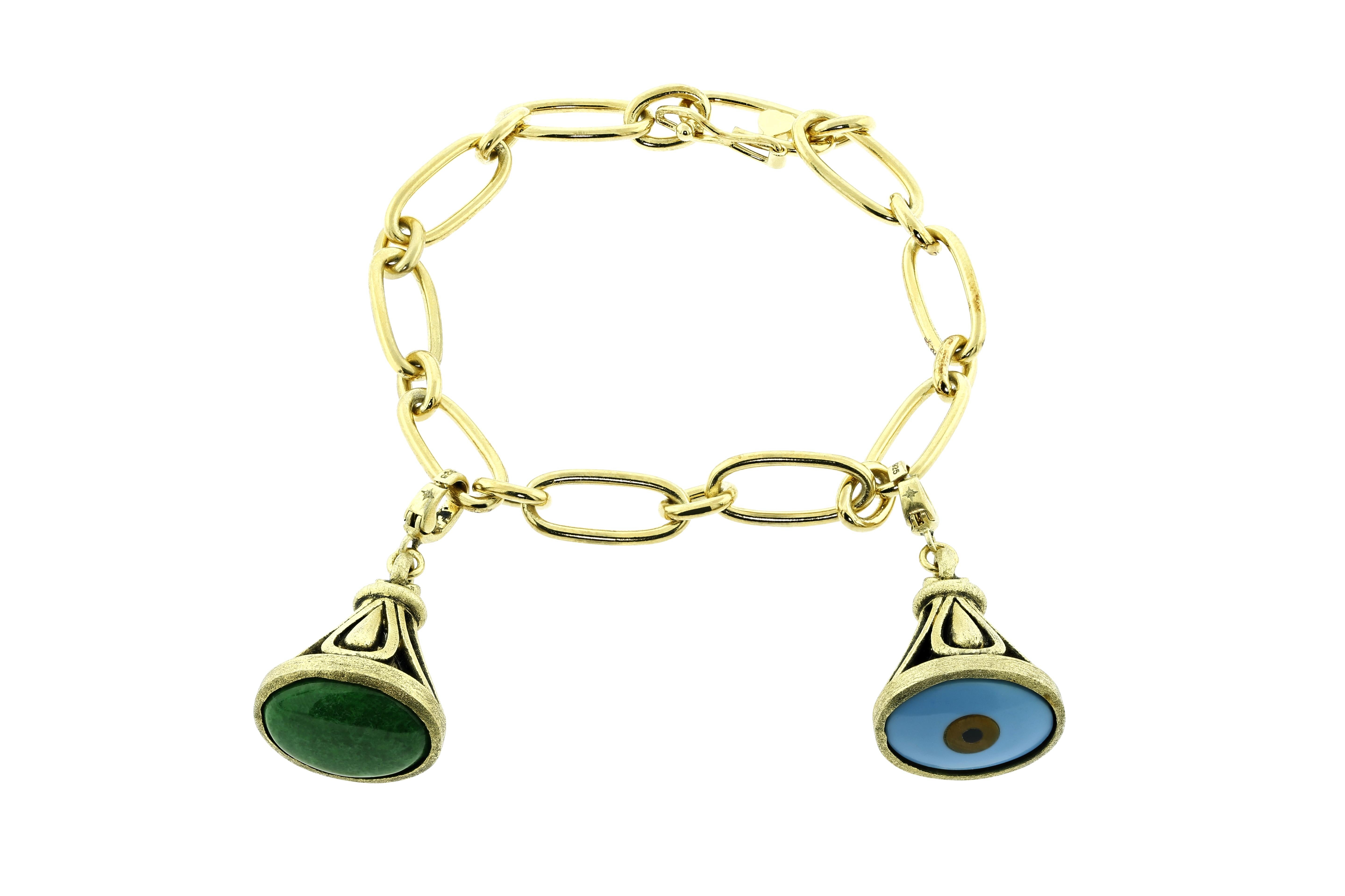 Art Deco Bochic Vintage Jade Charm Link Bracelet For Sale