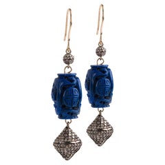 Bochic Vintage Lapis and Diamond earring drops 