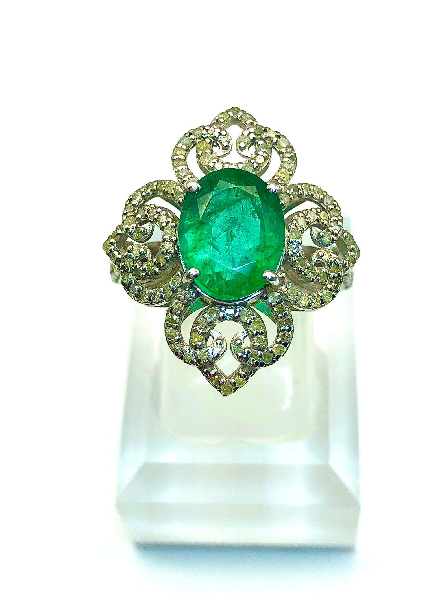 Bochic Vintage Ring aus 18 Karat Gold und Silber mit natürlichem Smaragd und Diamant im Angebot 5