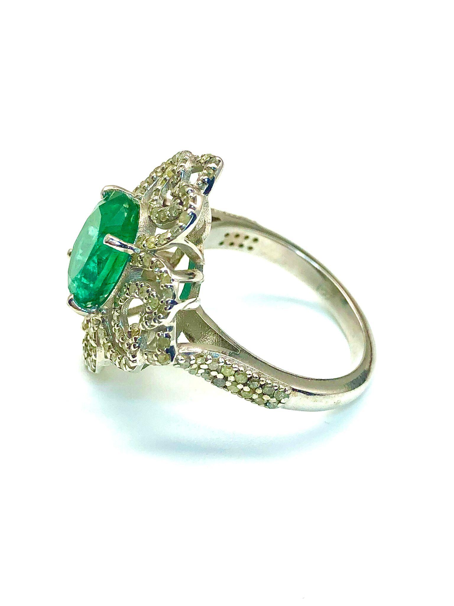 Bochic Vintage Ring aus 18 Karat Gold und Silber mit natürlichem Smaragd und Diamant im Angebot 6