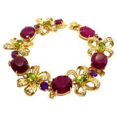 Bochic Vintage Nautral Ruby, Sapphire, Amethyst & Peridot • 18K Gold & 950 Silve