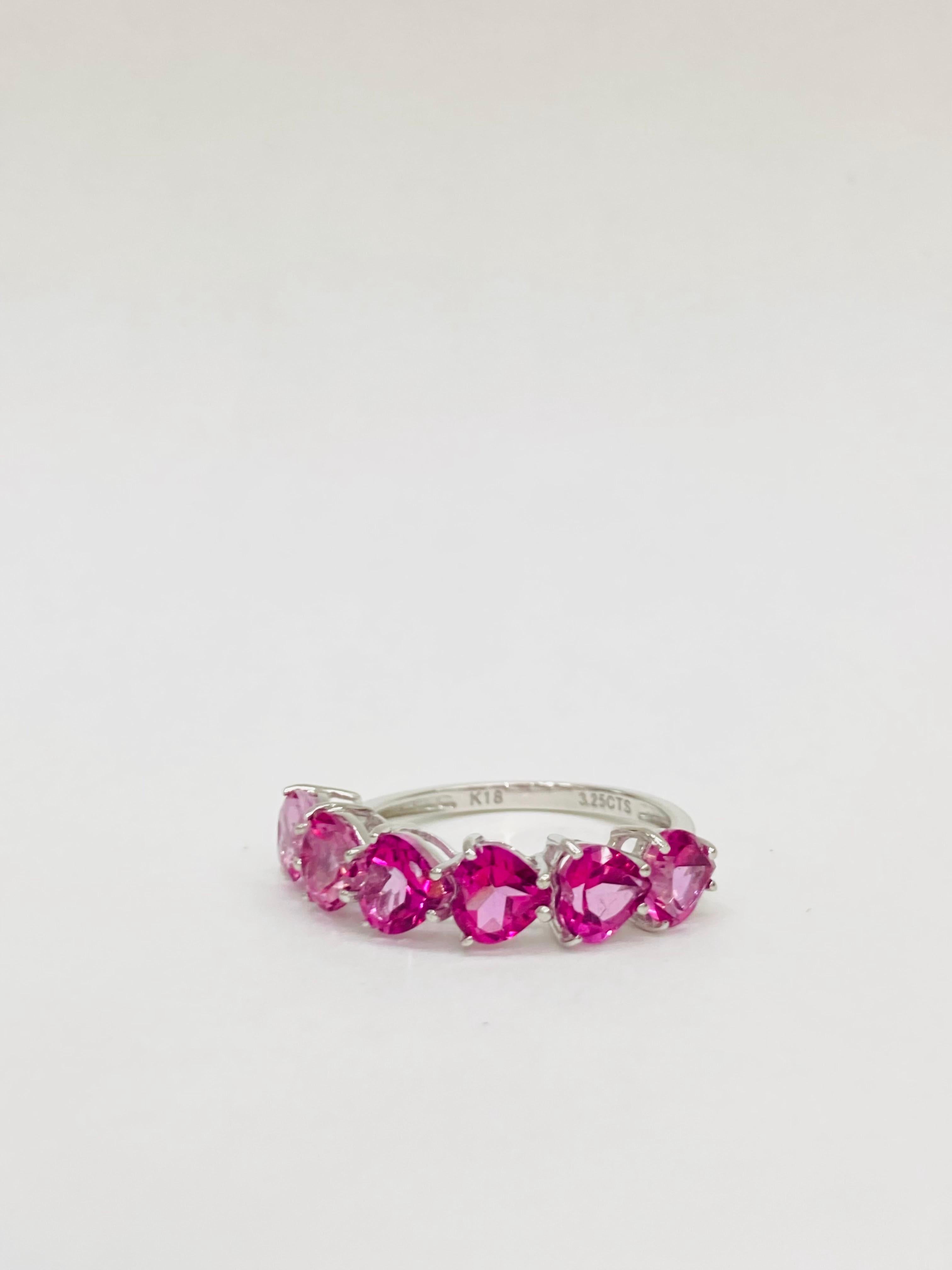 Bochic “Vintage Retro” Eternity 18K Gold & Heart Shape Hot Pink Topaz Ring  For Sale 6