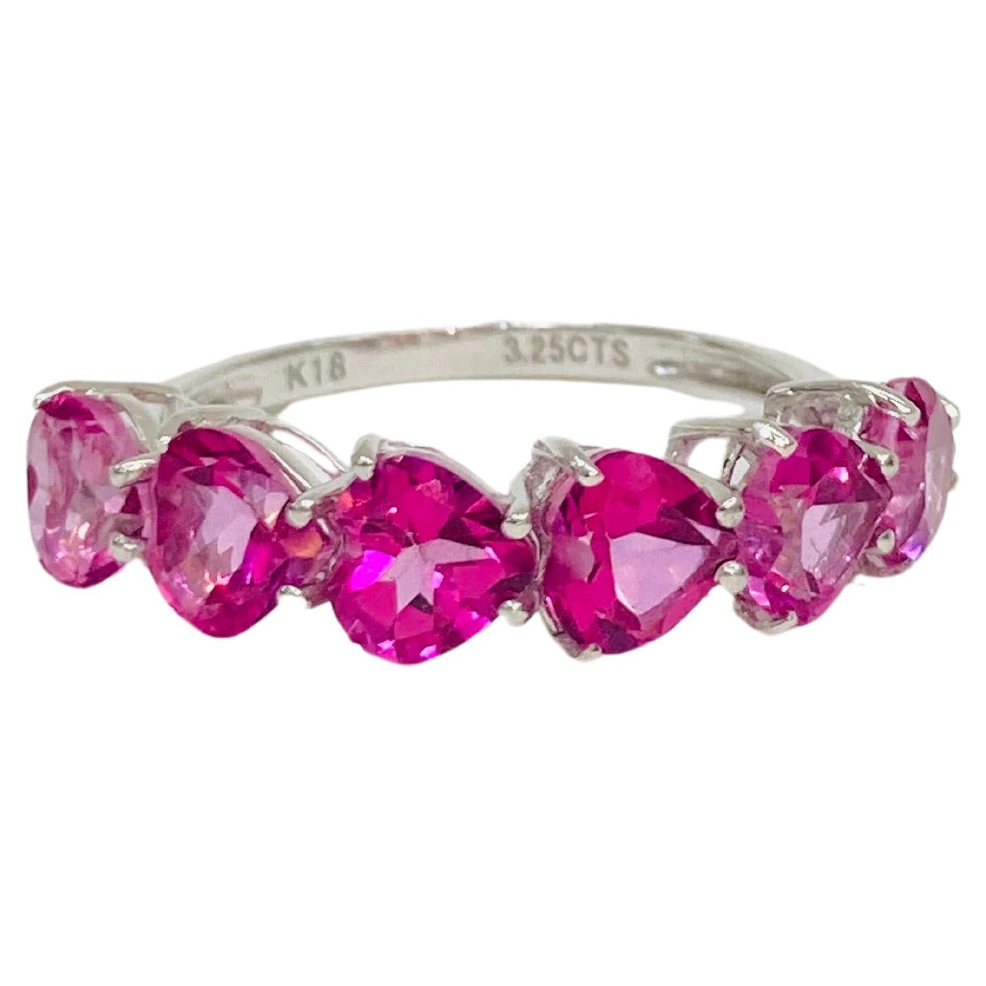 Bochic “Vintage Retro” Eternity 18K Gold & Heart Shape Hot Pink Topaz Ring  For Sale