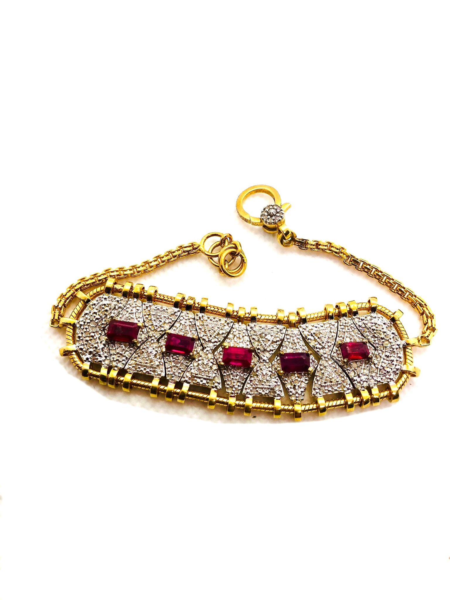Women's or Men's Bochic “Vintage Retro” Natural Rubies & Diamonds Set In 18K Gold & Silver For Sale