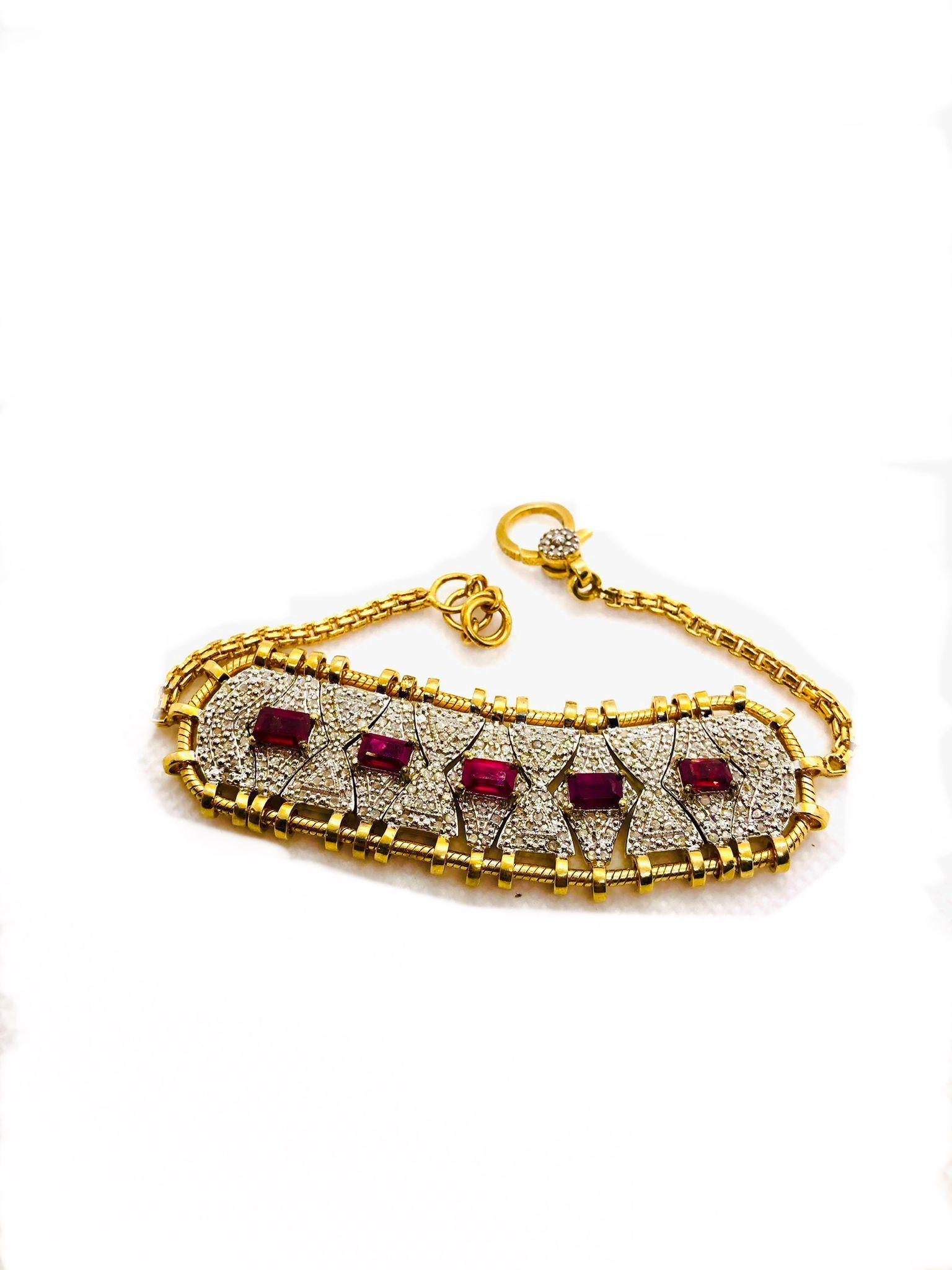 Bochic “Vintage Retro” Natural Rubies & Diamonds Set In 18K Gold & Silver For Sale 1