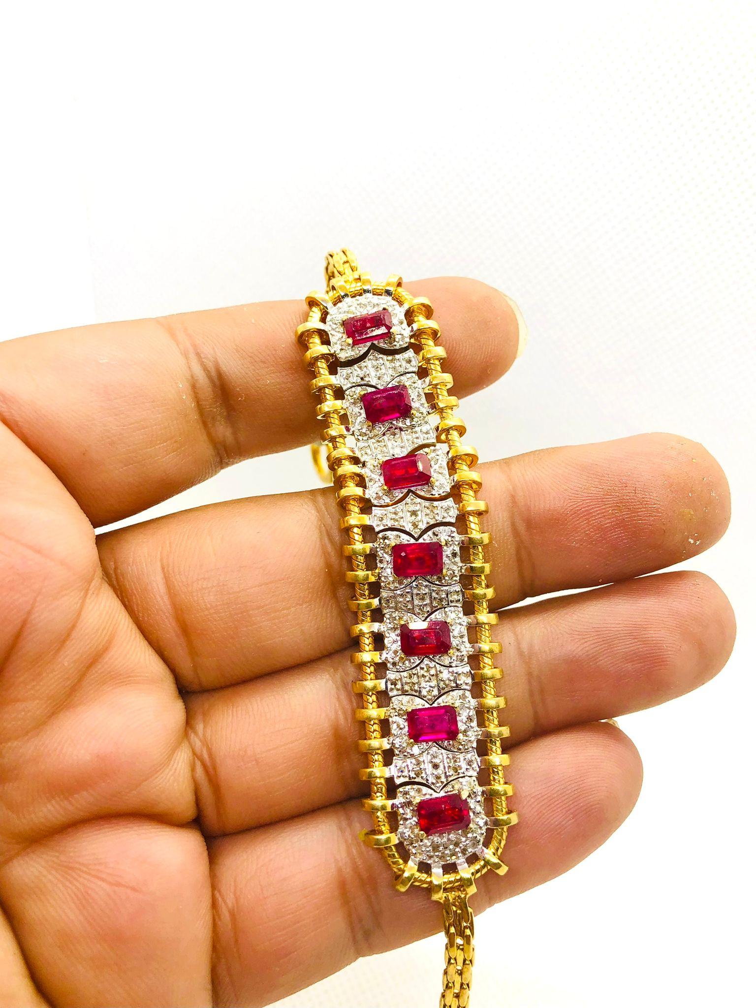 Bochic “Vintage Retro” Natural Rubies from Africa & Diamonds Set In 18K Gold & S For Sale 4