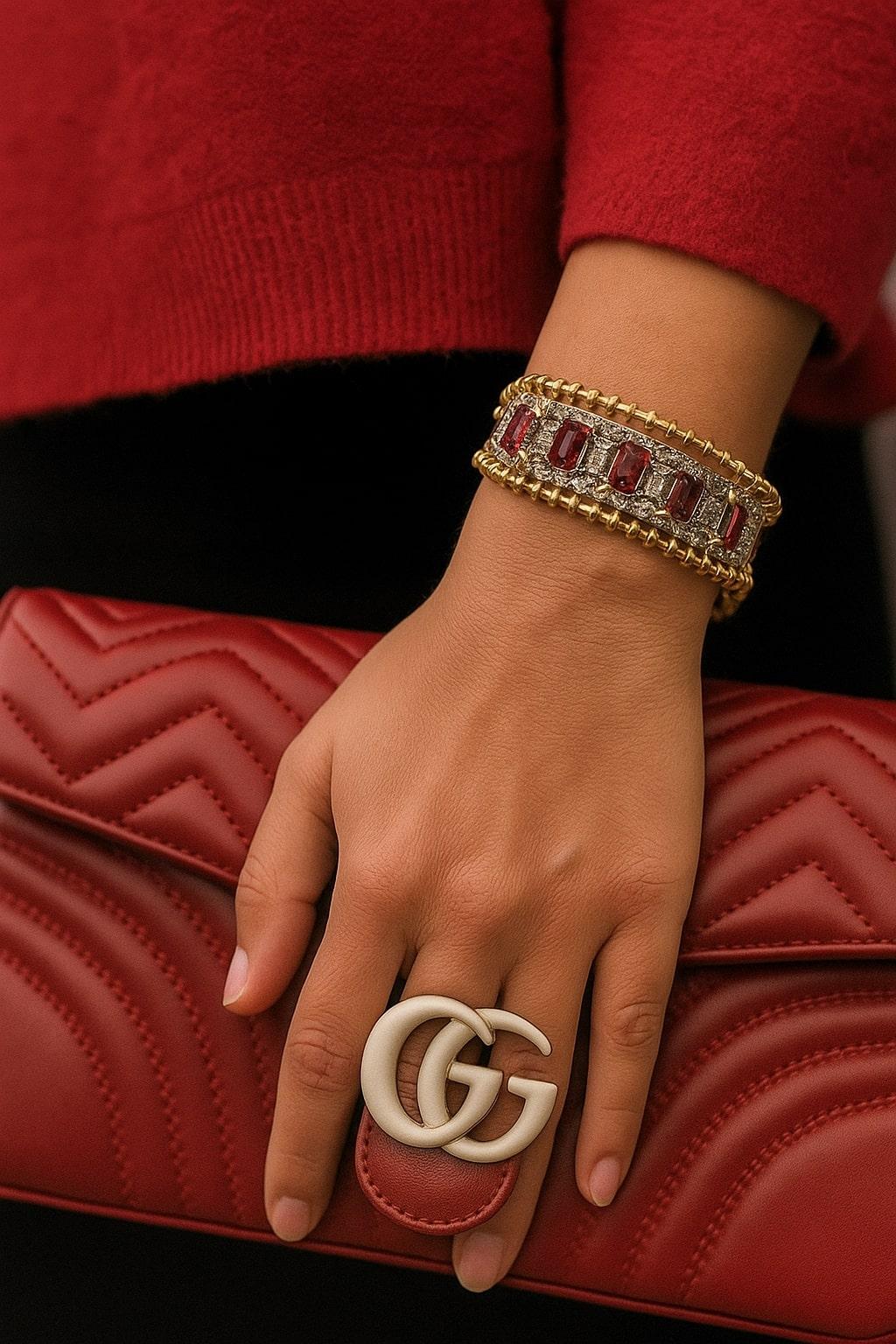 Bochic “Vintage Retro” Natural Rubies from Africa & Diamonds Set In 18K Gold & S For Sale 6