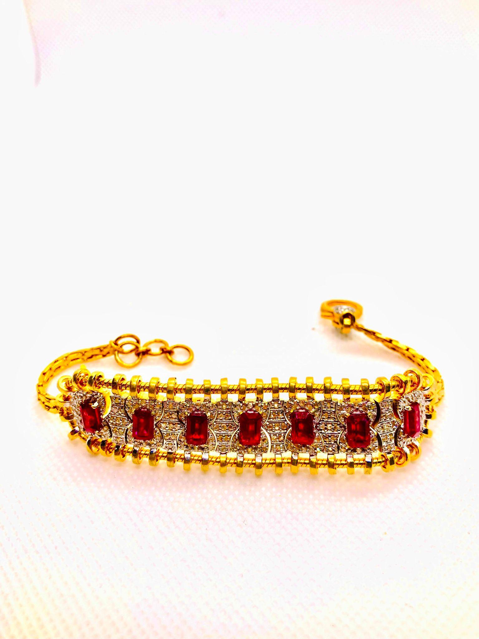 Anglo-Indian Bochic “Vintage Retro” Natural Rubies from Africa & Diamonds Set In 18K Gold & S For Sale