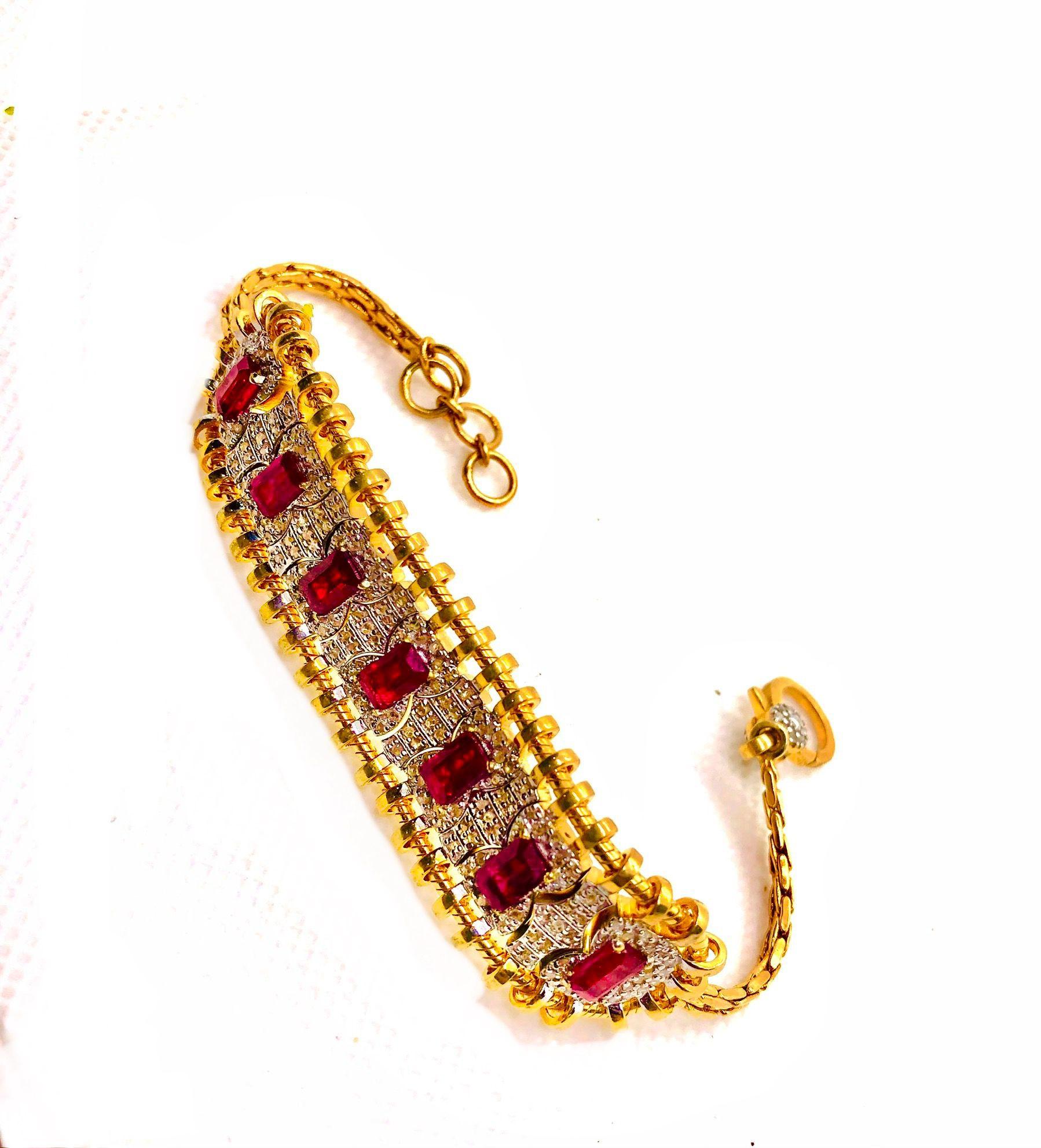 Emerald Cut Bochic “Vintage Retro” Natural Rubies from Africa & Diamonds Set In 18K Gold & S For Sale