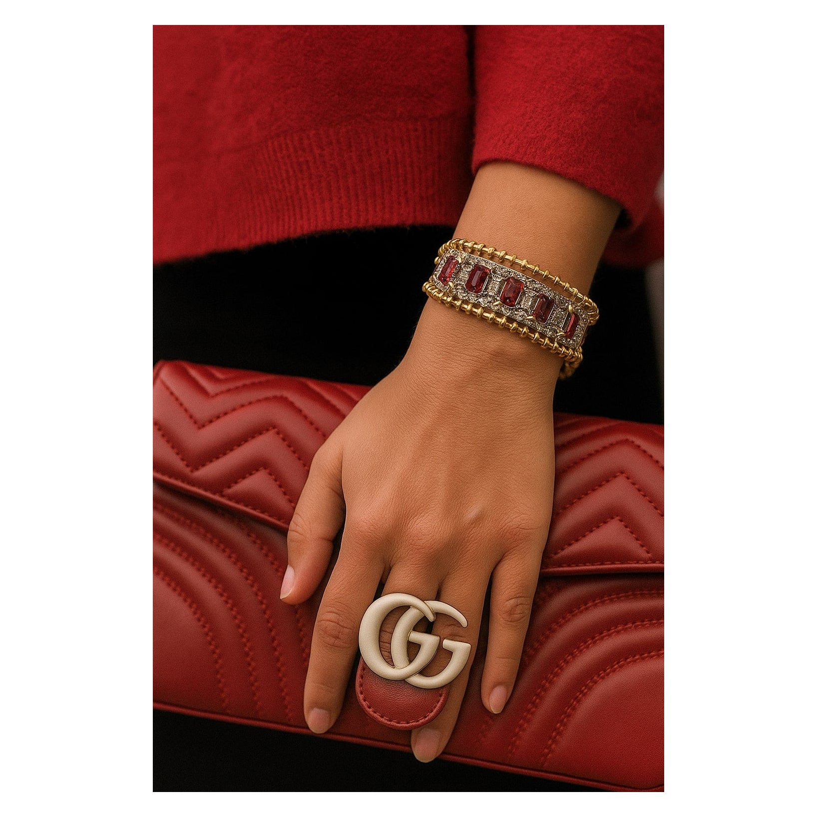 Bochic “Vintage Retro” Natural Rubies from Africa 
Diamonds Set In 18K Gold 
S For Sale