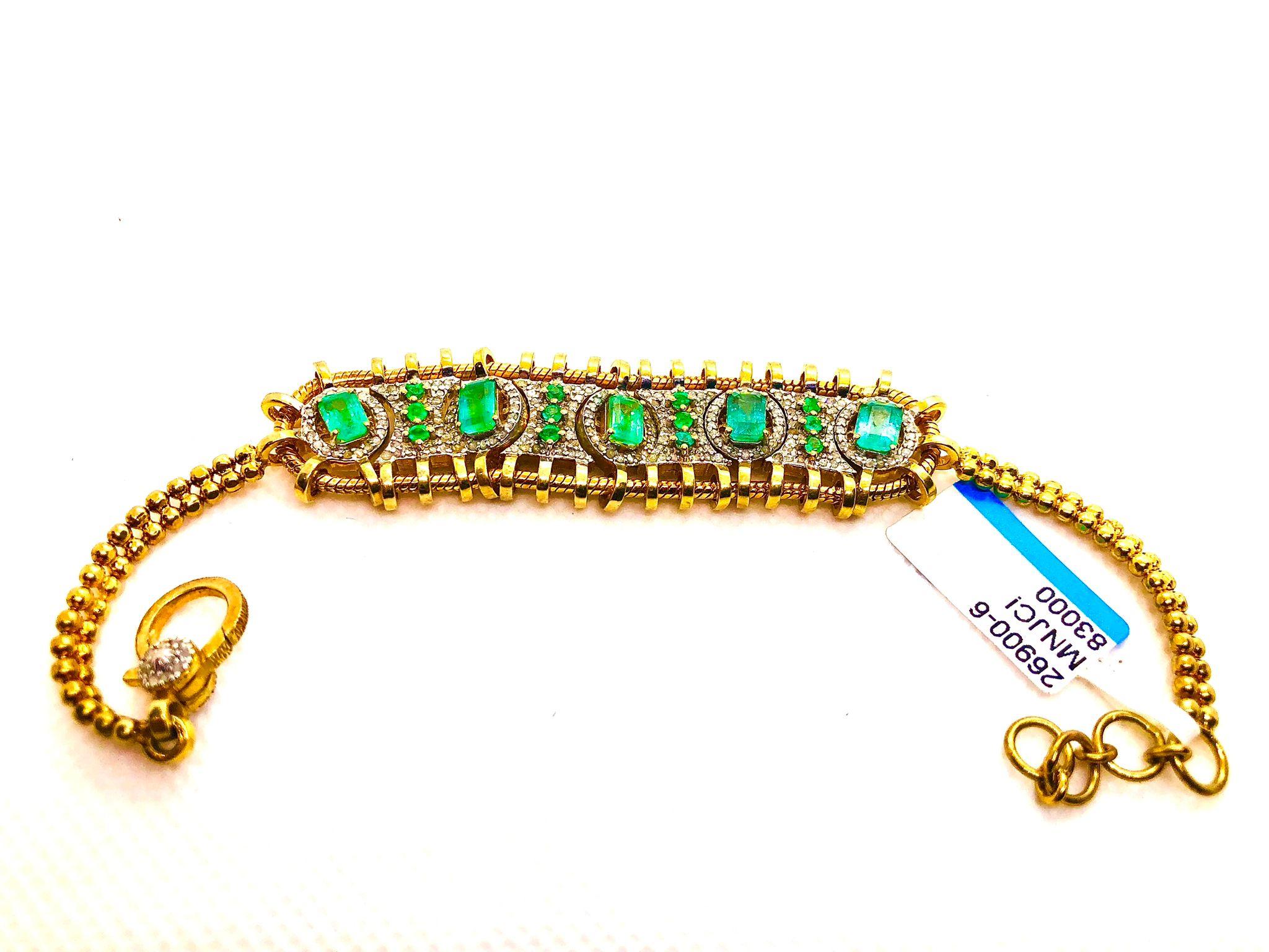Bochic “Vintage Retro” Natural Emeralds & Diamonds Set In 18K Gold & Silver For Sale 2
