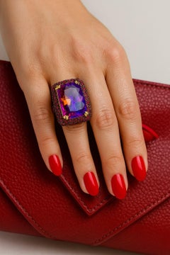 Bochic Vintage Ruby & Amethyst Cocktail Ring in 18K Gold & Silver