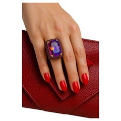 Bochic Vintage Ruby & Amethyst Cocktail Ring in 18K Gold & Silver
