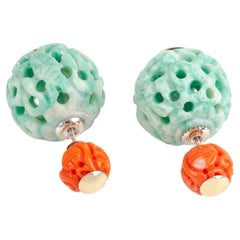 Bochic Vintage Stud Jade and Coral Earrings
