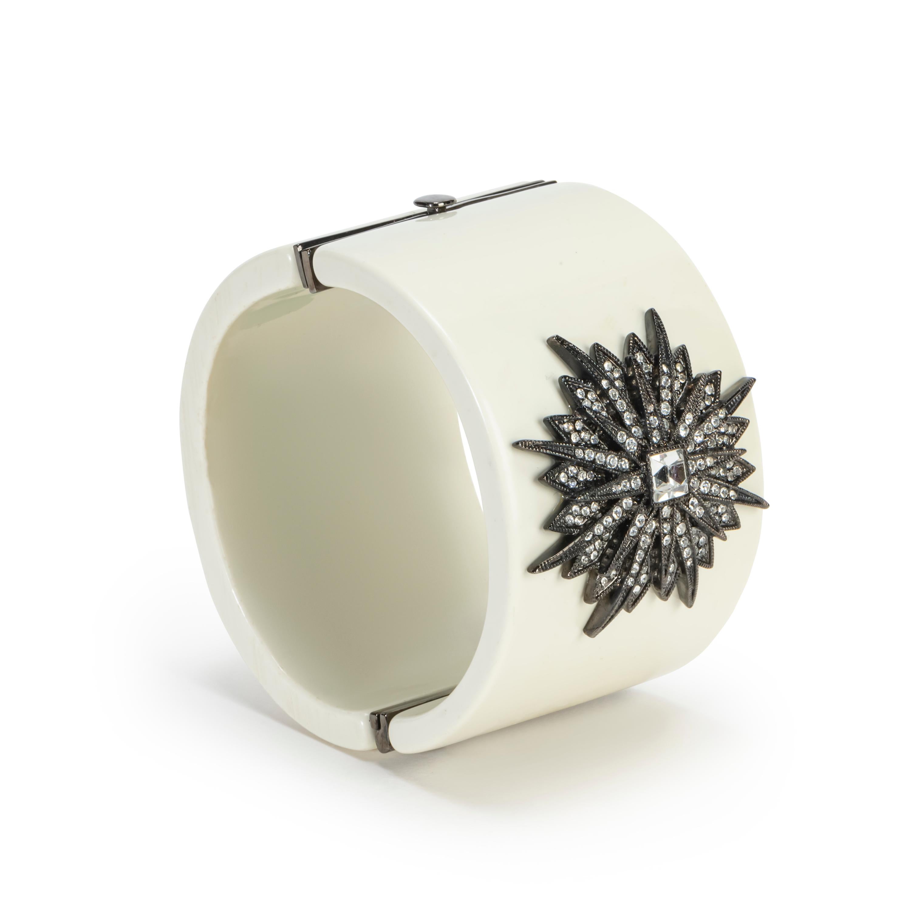 Antique Cushion Cut Bochic Vintage White Backlite Cuff with White Topaz, Red carpet Sample