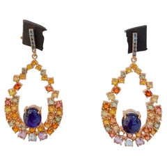 Bochic“Capri” Vintage Sapphire & Multi Sapphires Earrings 18L Gold & Silver