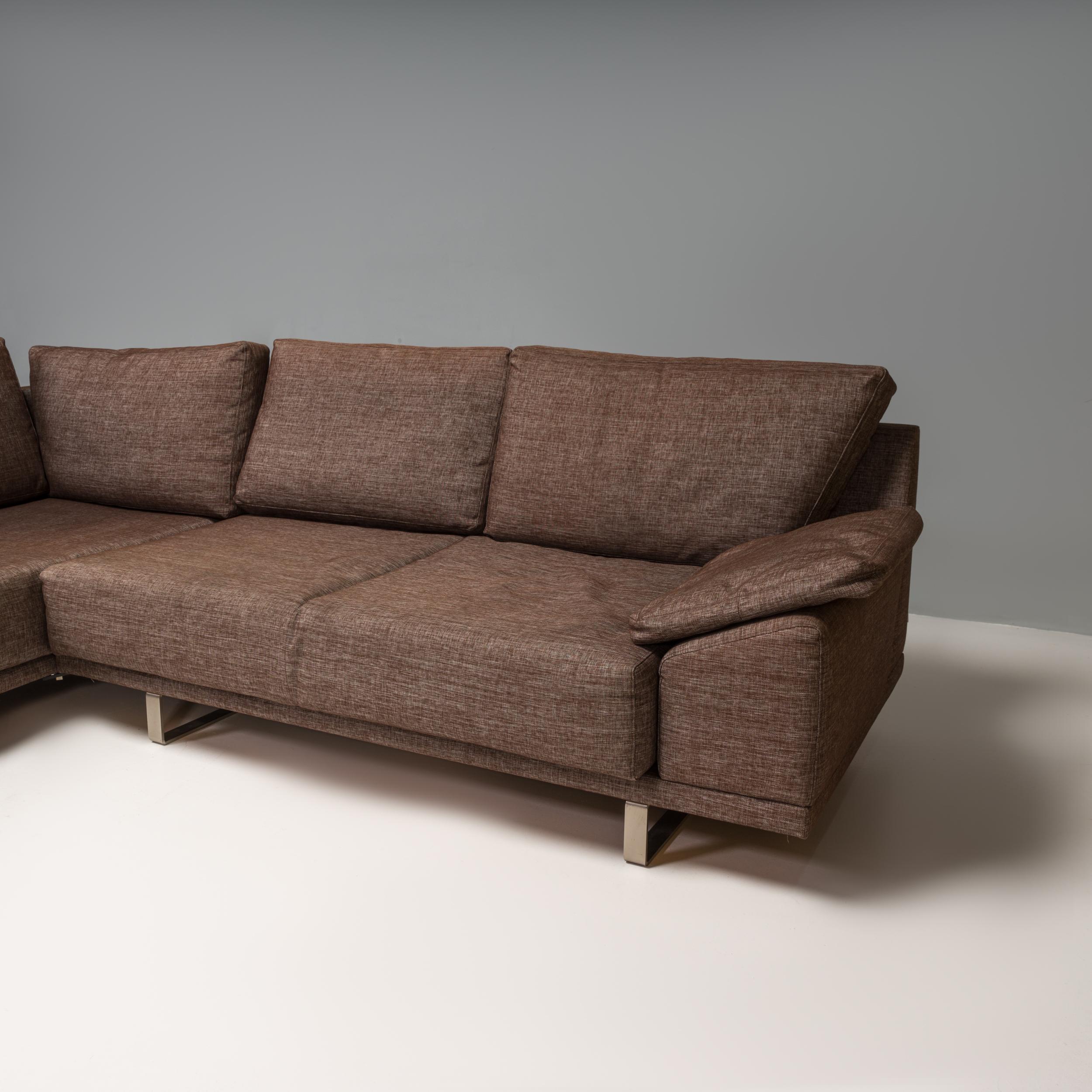 brown fabric sofas
