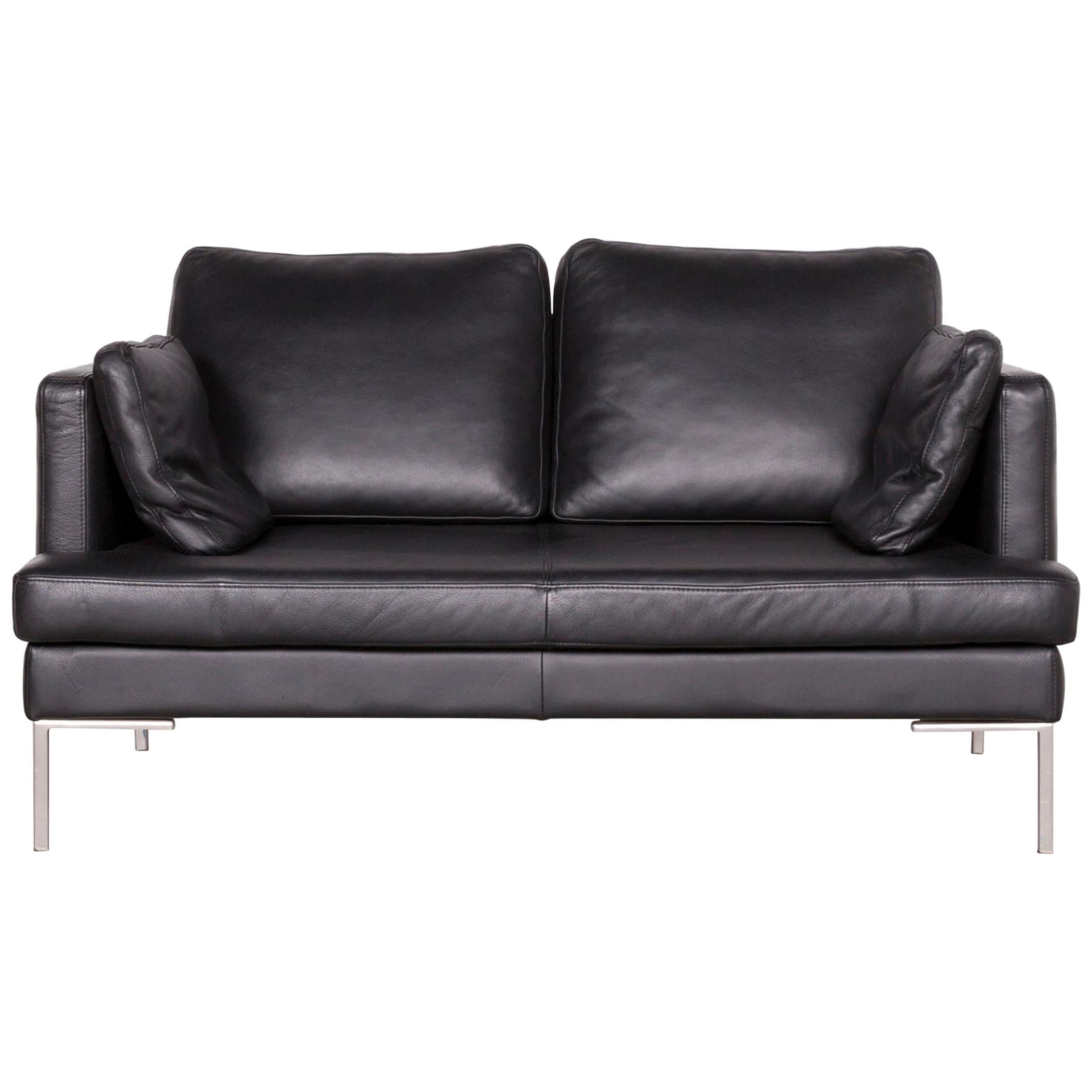 Boconcept Designer Leather Sofa Black Two-Seat Couch For Sale