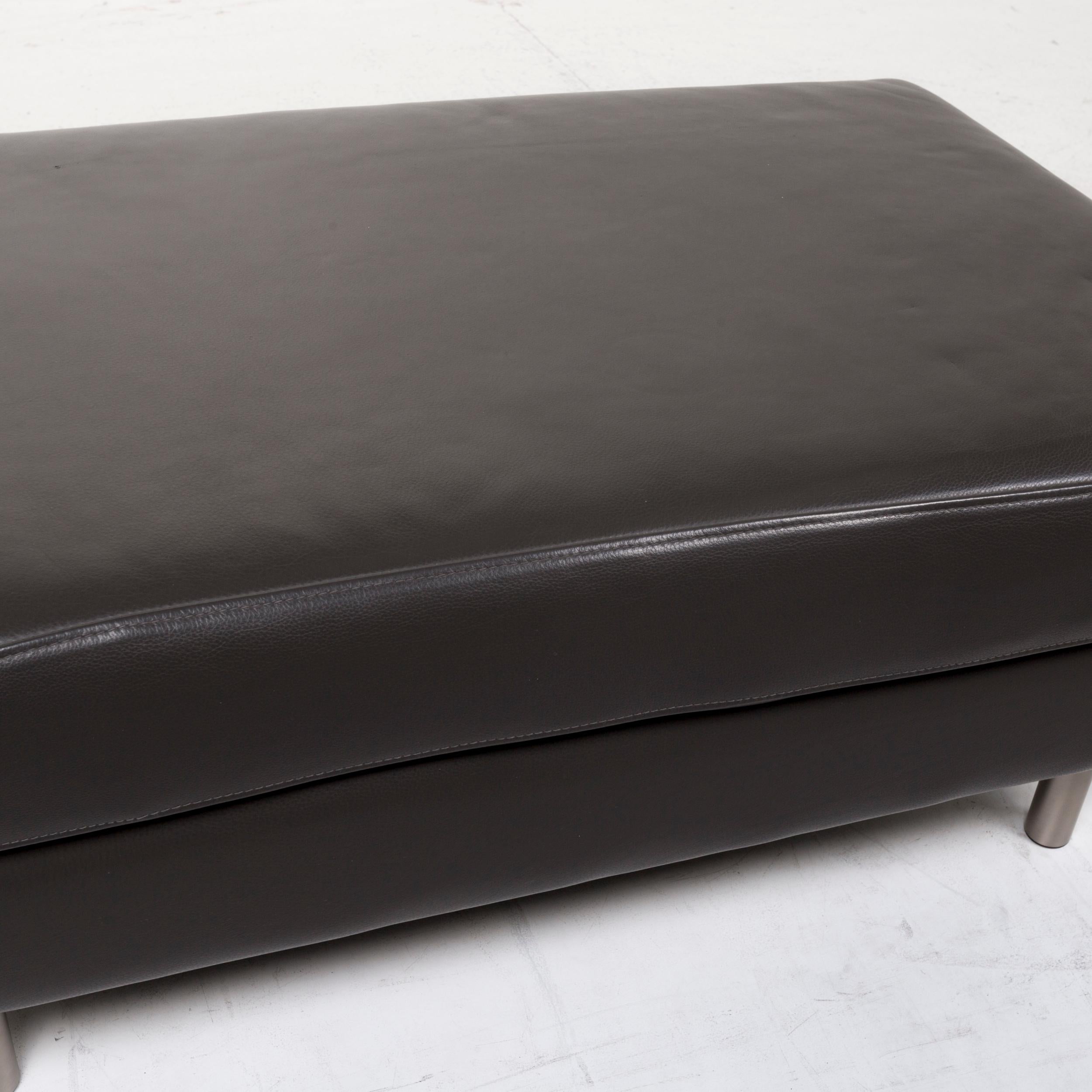 Modern BoConcept Indivi Leather Stool Anthracite Gray Ottoman For Sale