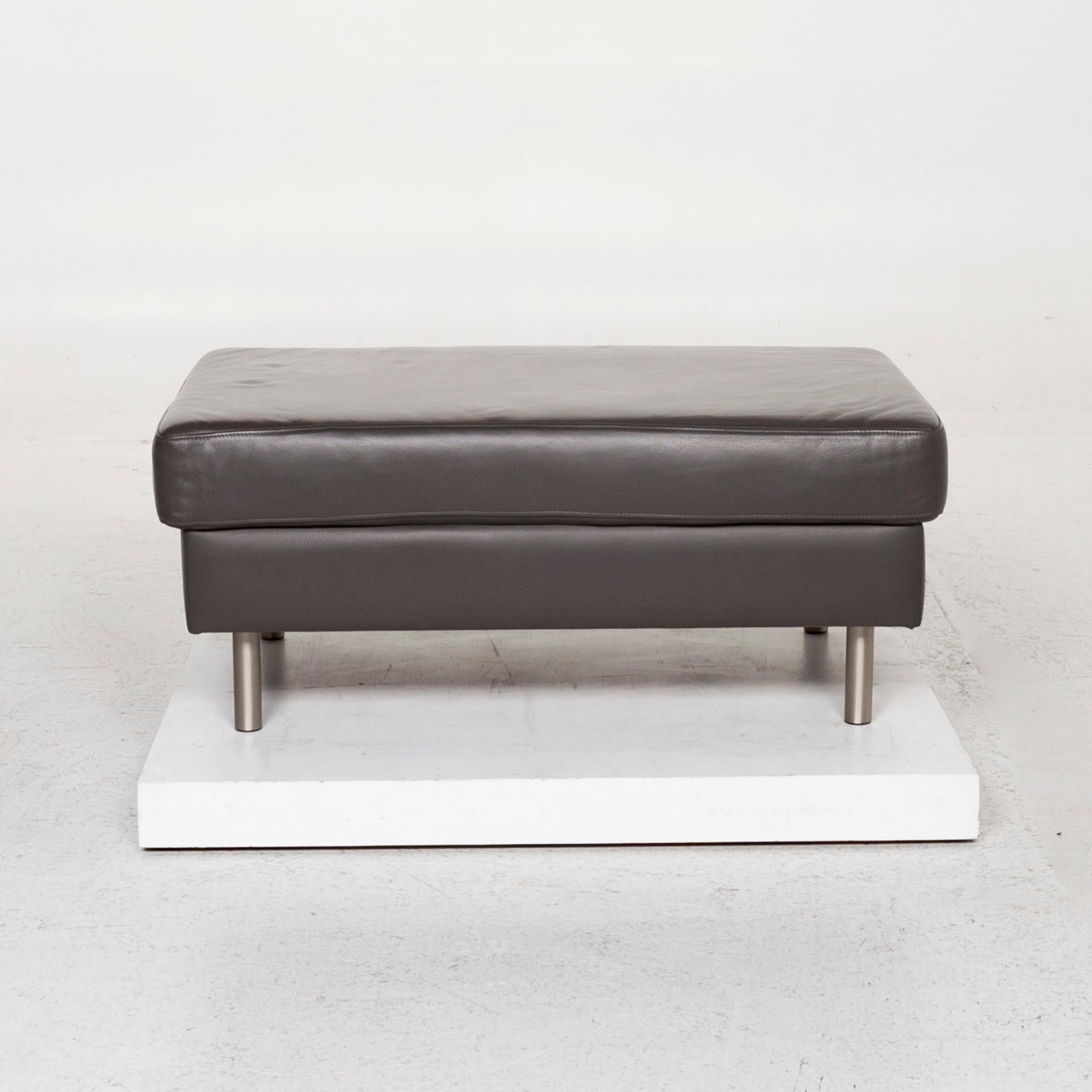 Contemporary BoConcept Indivi Leather Stool Anthracite Gray Ottoman For Sale