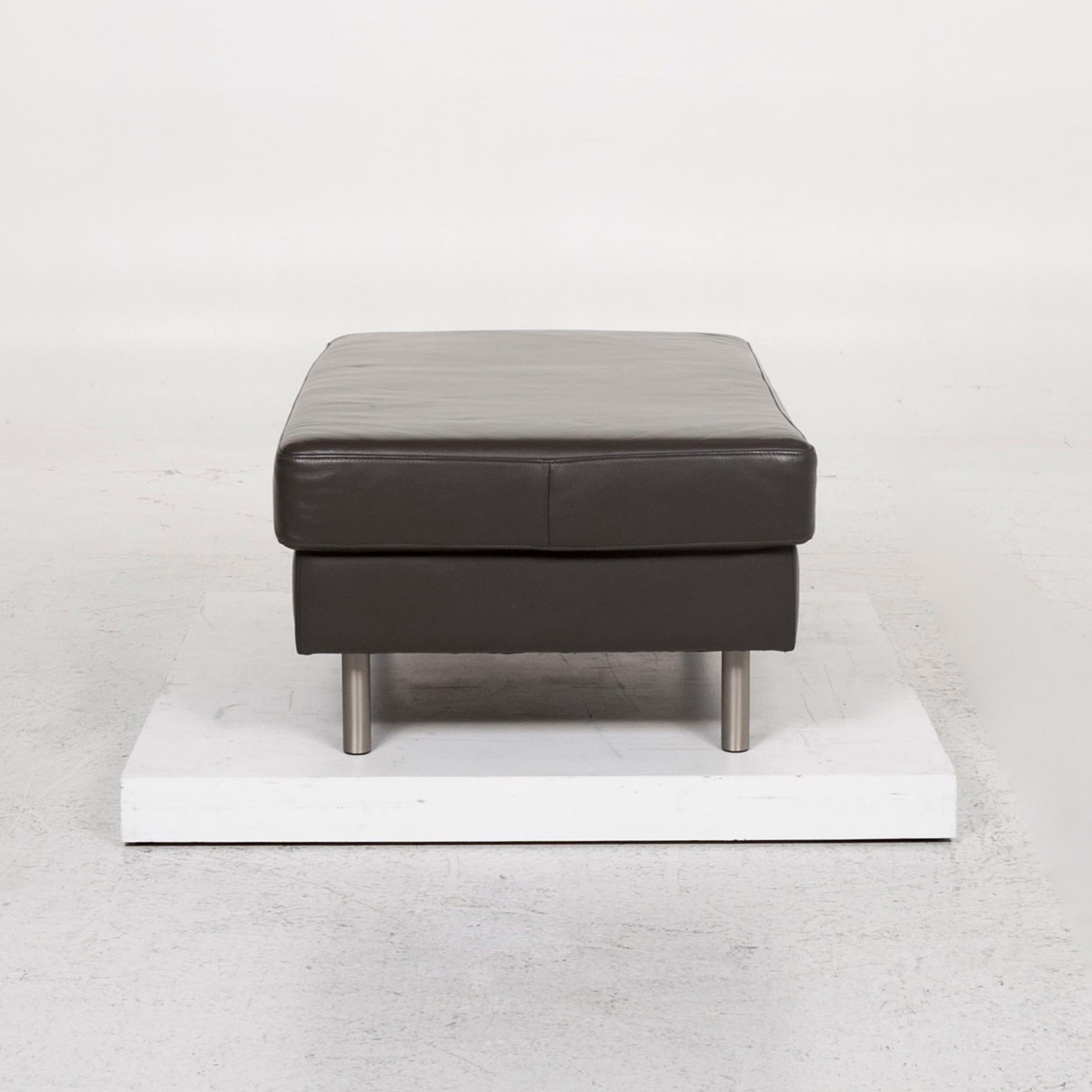 BoConcept Indivi Leather Stool Anthracite Gray Ottoman For Sale 2