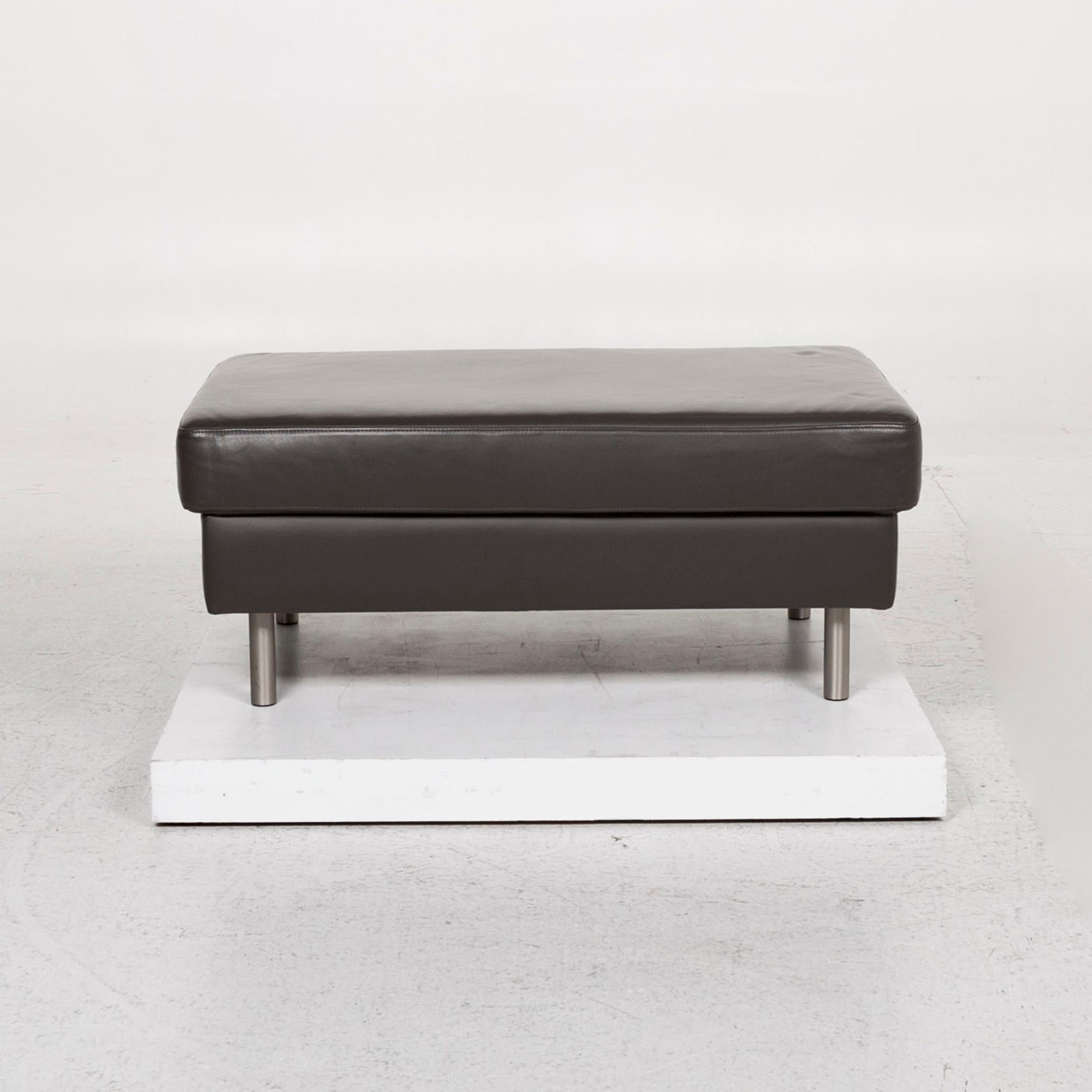 BoConcept Indivi Leather Stool Anthracite Gray Ottoman For Sale 3