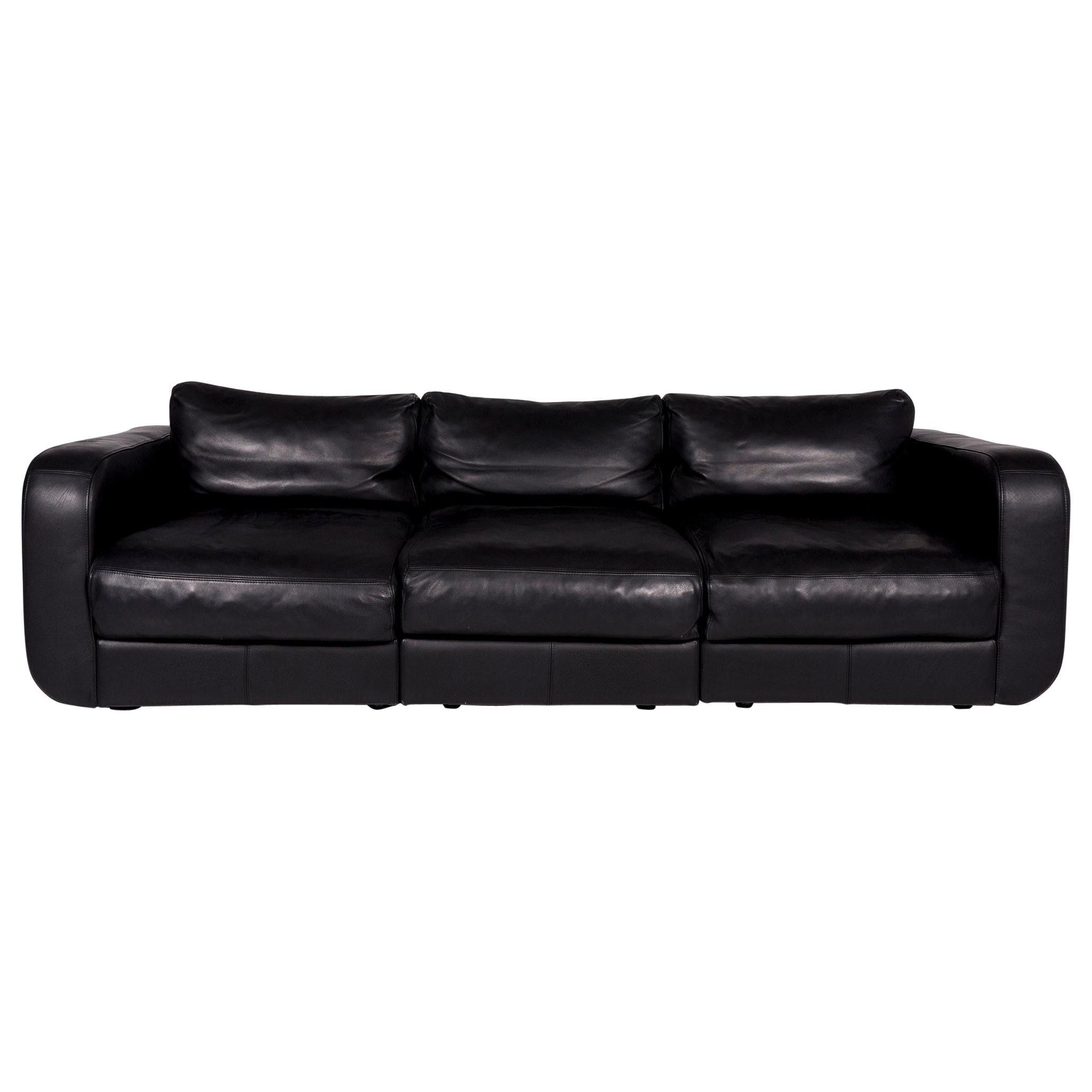 BoConcept Largo Leather Sofa Black ThreeSeat Function Couch For Sale