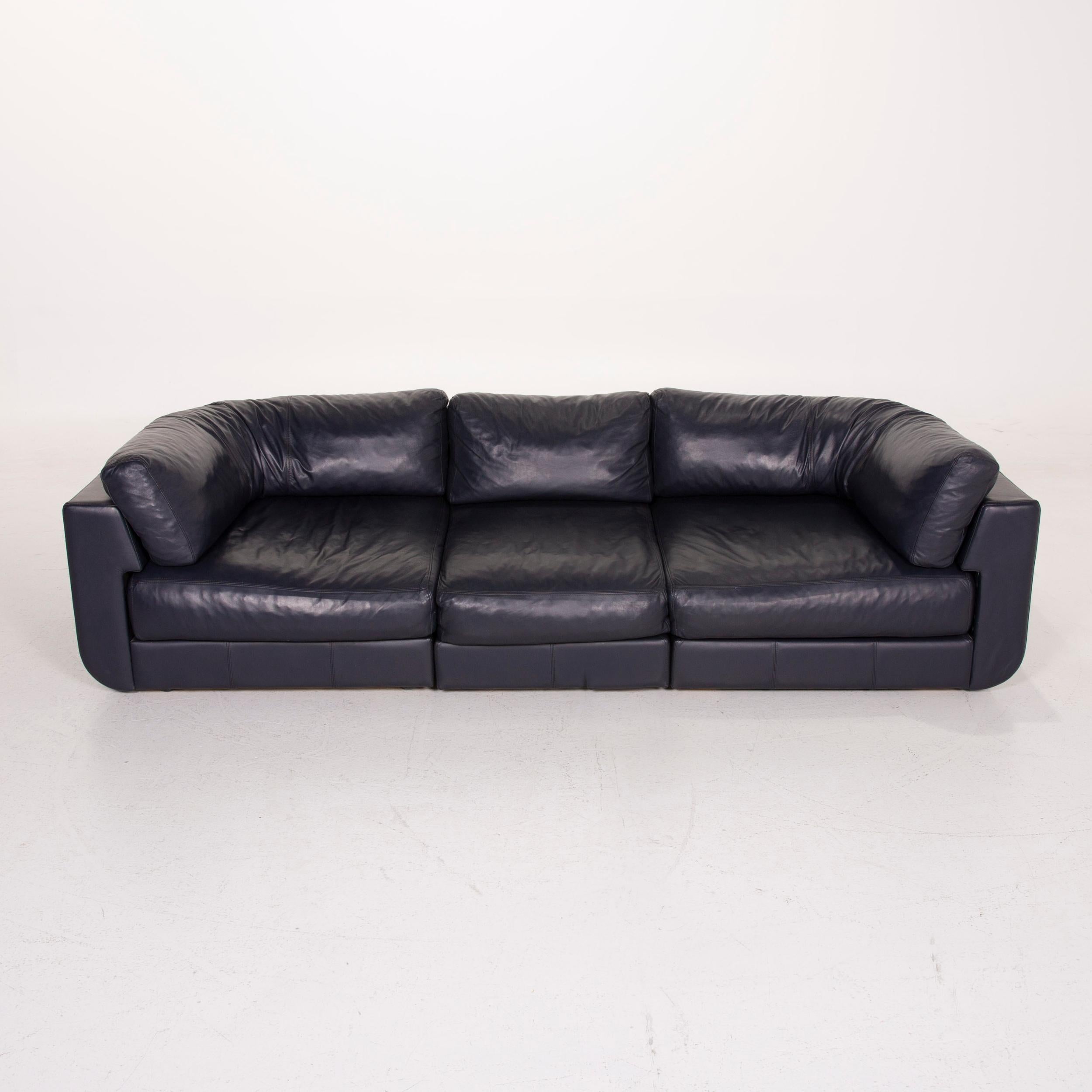 BoConcept Largo Leather Sofa Set Blue Three-Seat Stool For Sale 5