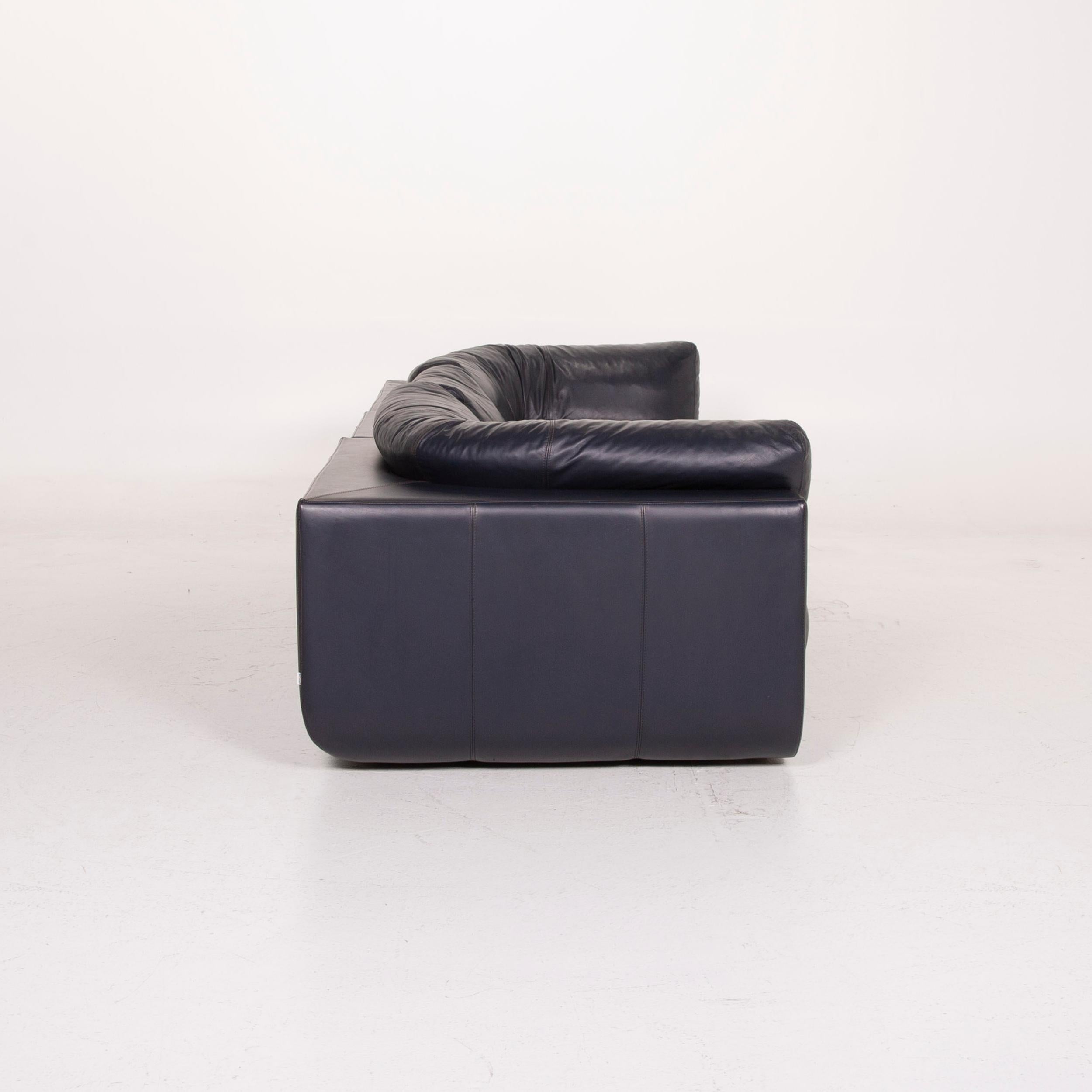 BoConcept Largo Leather Sofa Set Blue Three-Seat Stool For Sale 7