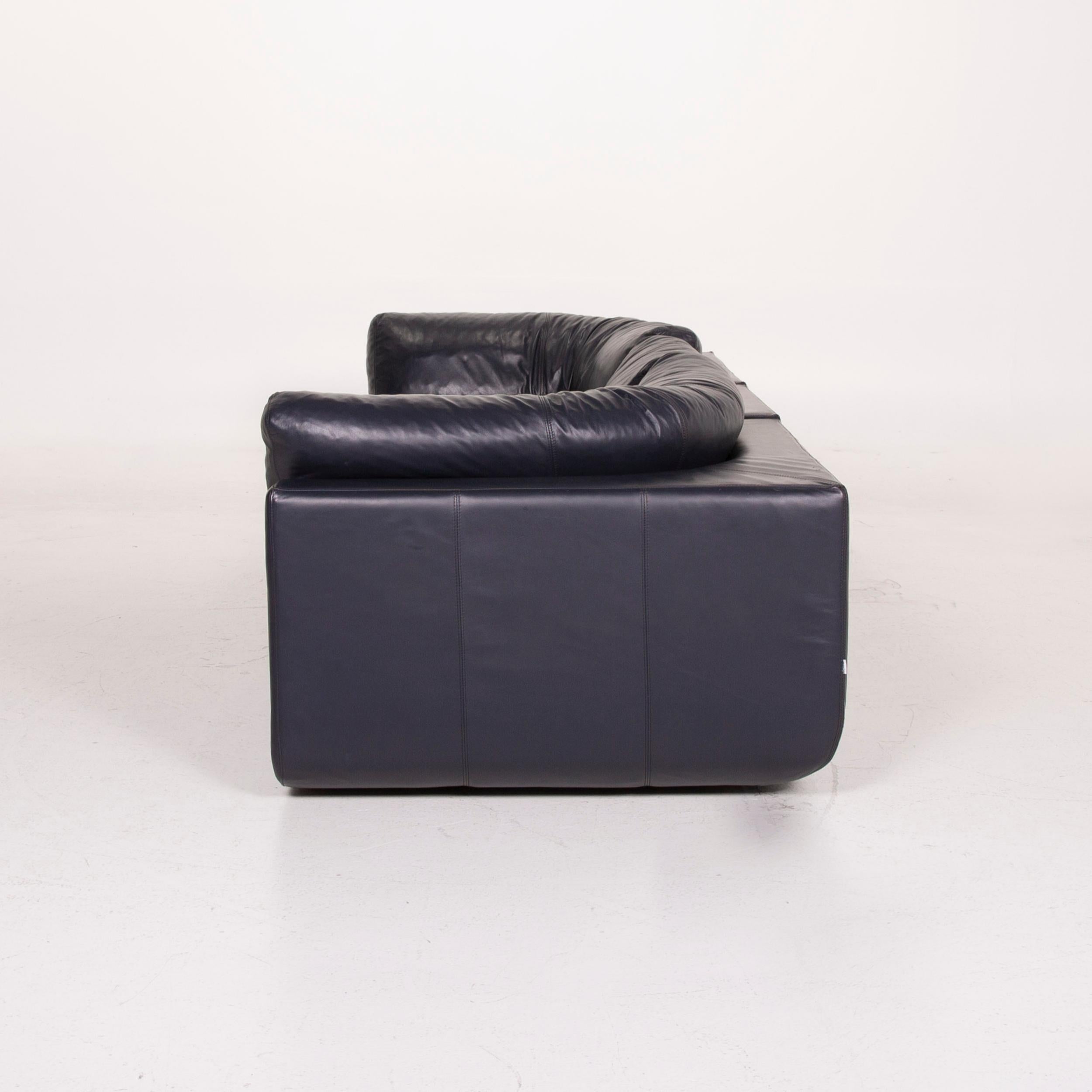 BoConcept Largo Leather Sofa Set Blue Three-Seat Stool For Sale 11