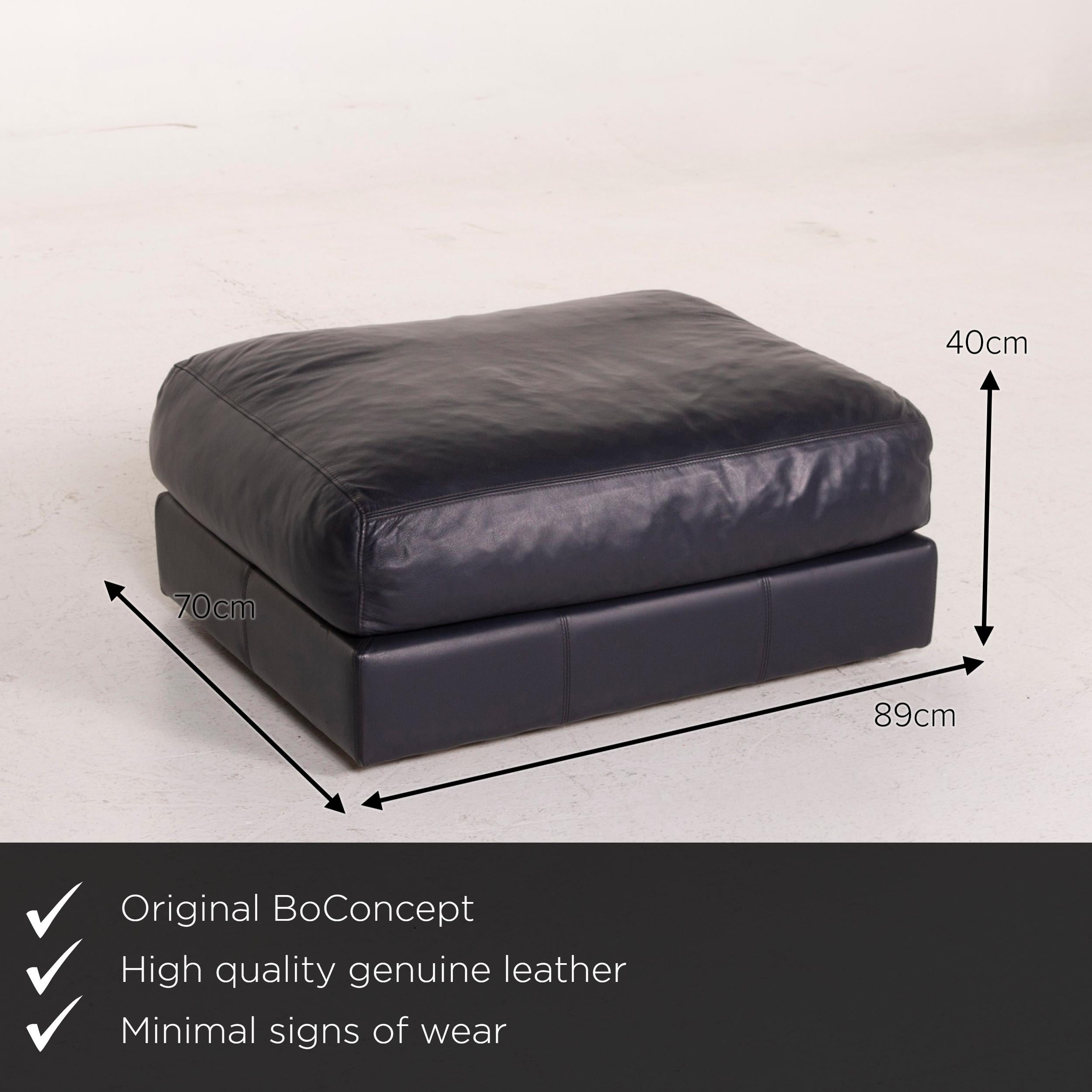 Modern BoConcept Largo Leather Sofa Set Blue Three-Seat Stool For Sale