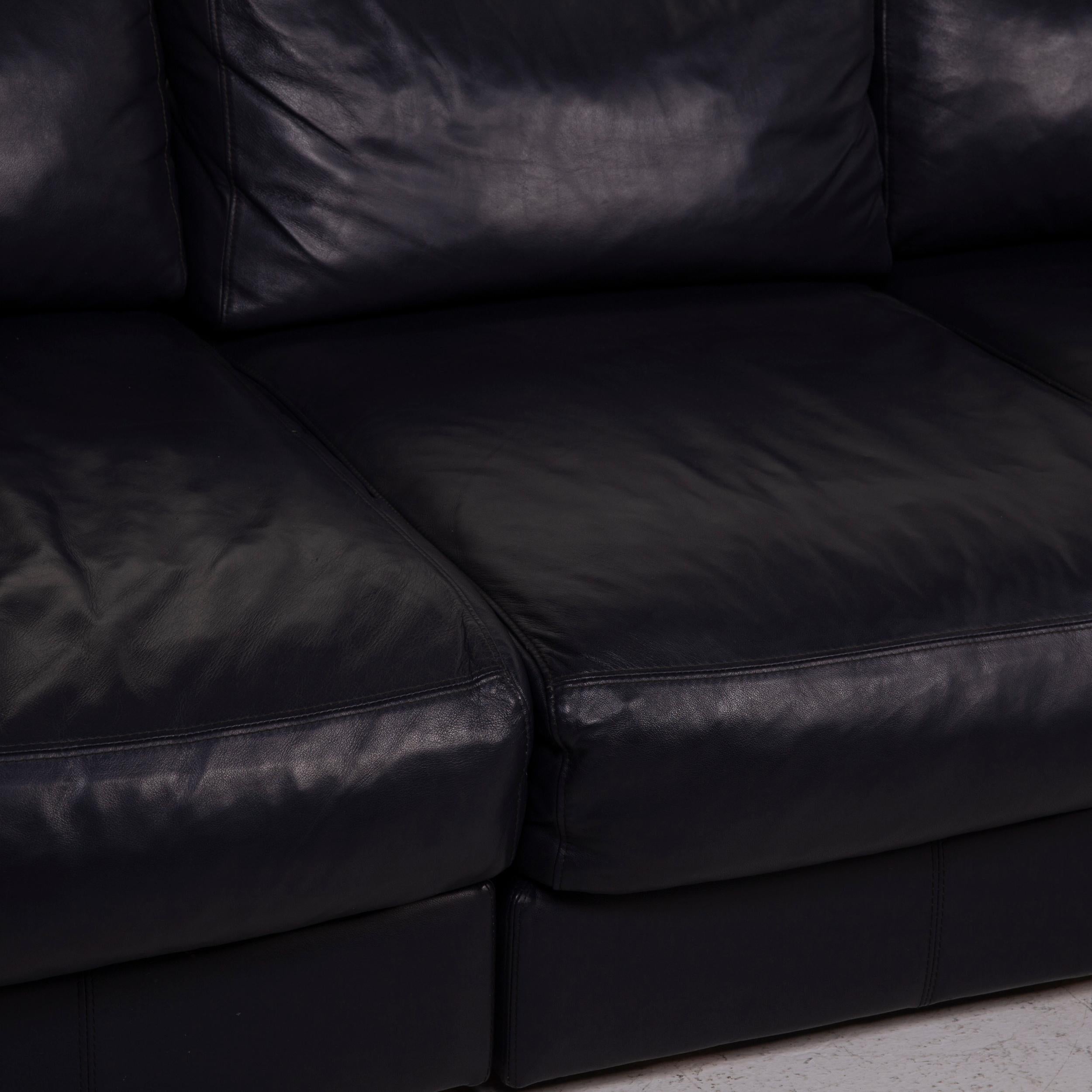 Lithuanian BoConcept Largo Leather Sofa Set Blue Three-Seat Stool For Sale